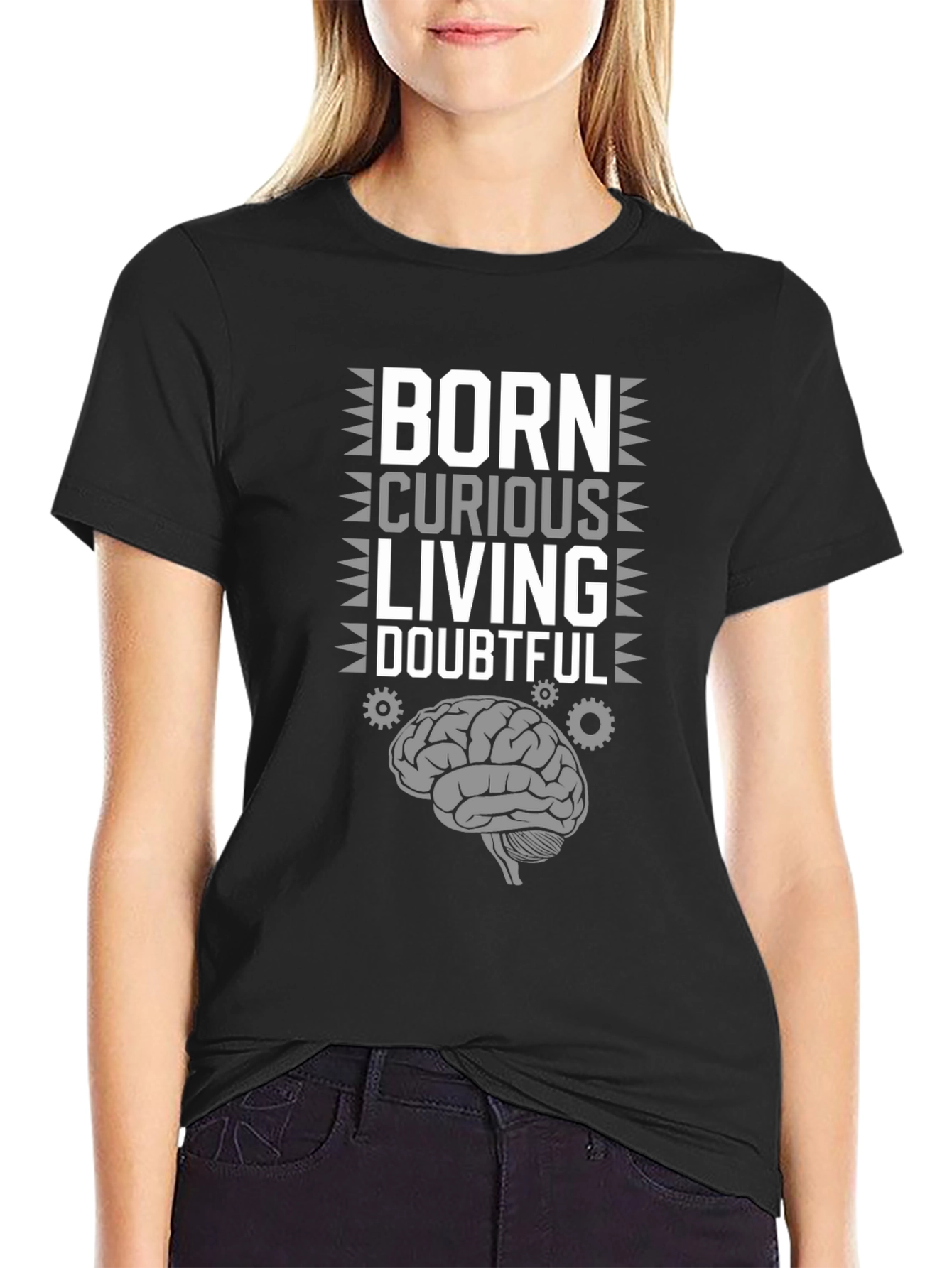 Black Born Curious T-Shirt - Brain Graphic Tee view 2