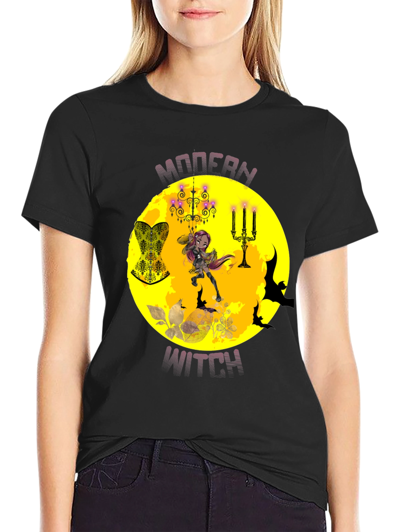 Black Modern Witch Graphic Tee - Halloween T-Shirt view 2