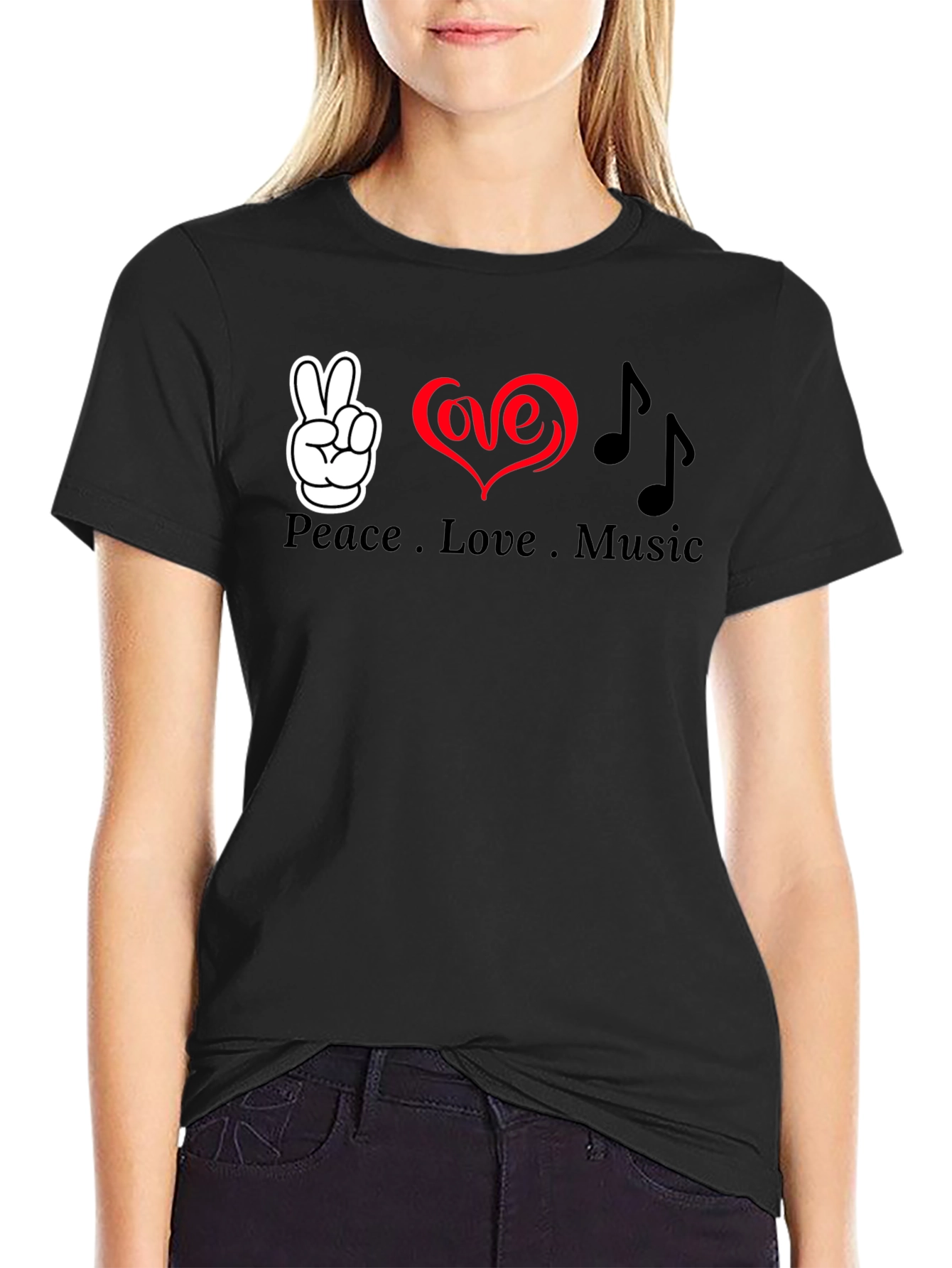 Black Peace Love Music Graphic T-Shirt - Soft Cotton Blend view 2