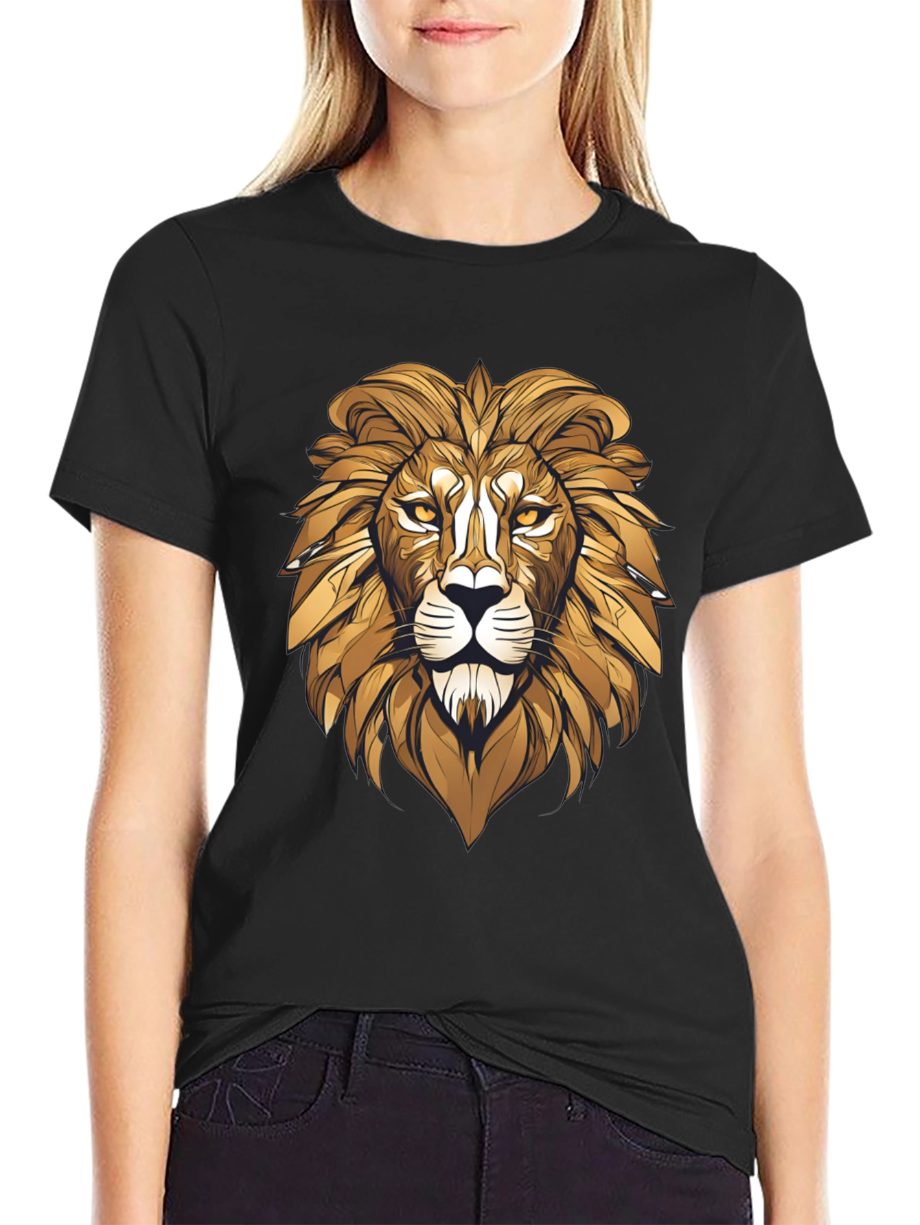 Black Bold Lion Graphic Tee - Black Cotton Blend view 2