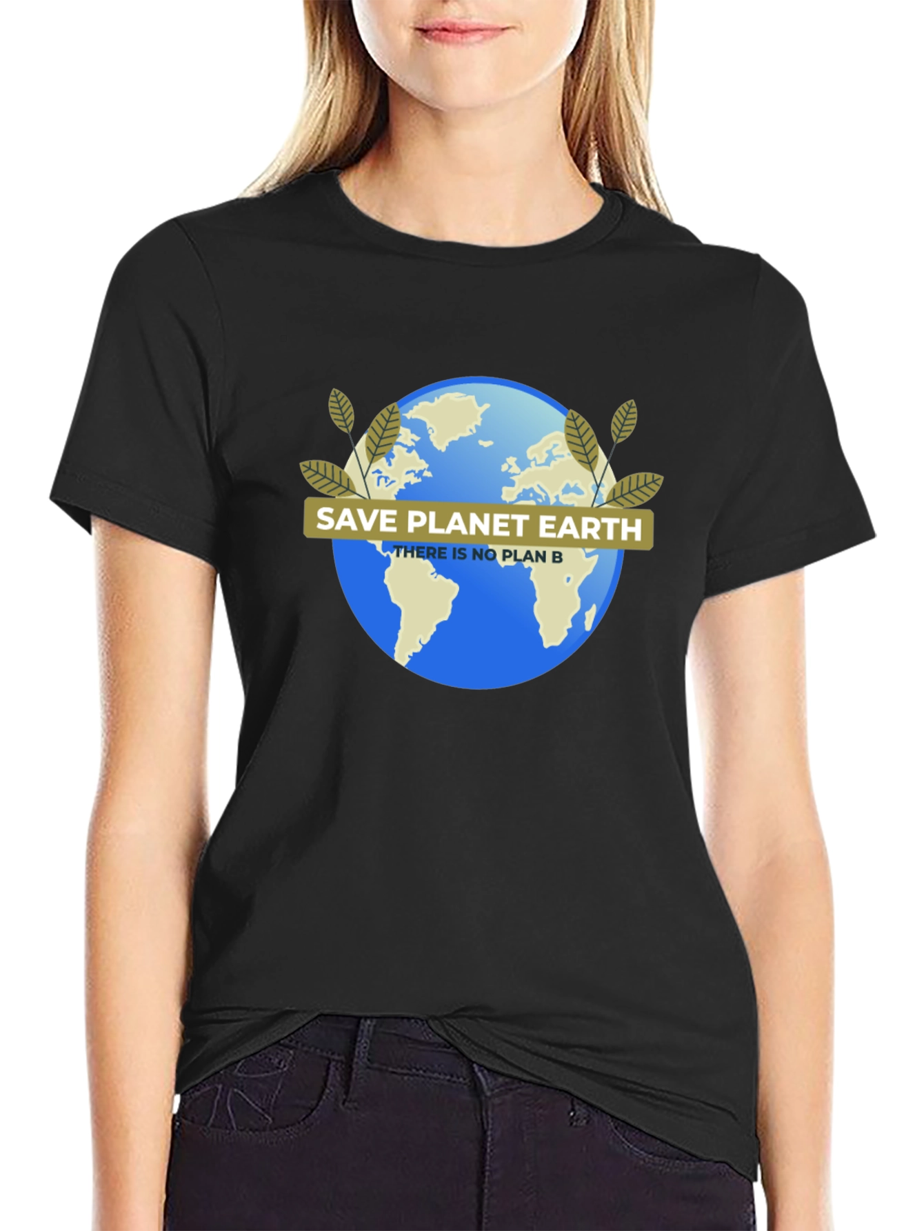 Black Save Planet Earth T-Shirt - Eco-Friendly Design view 2