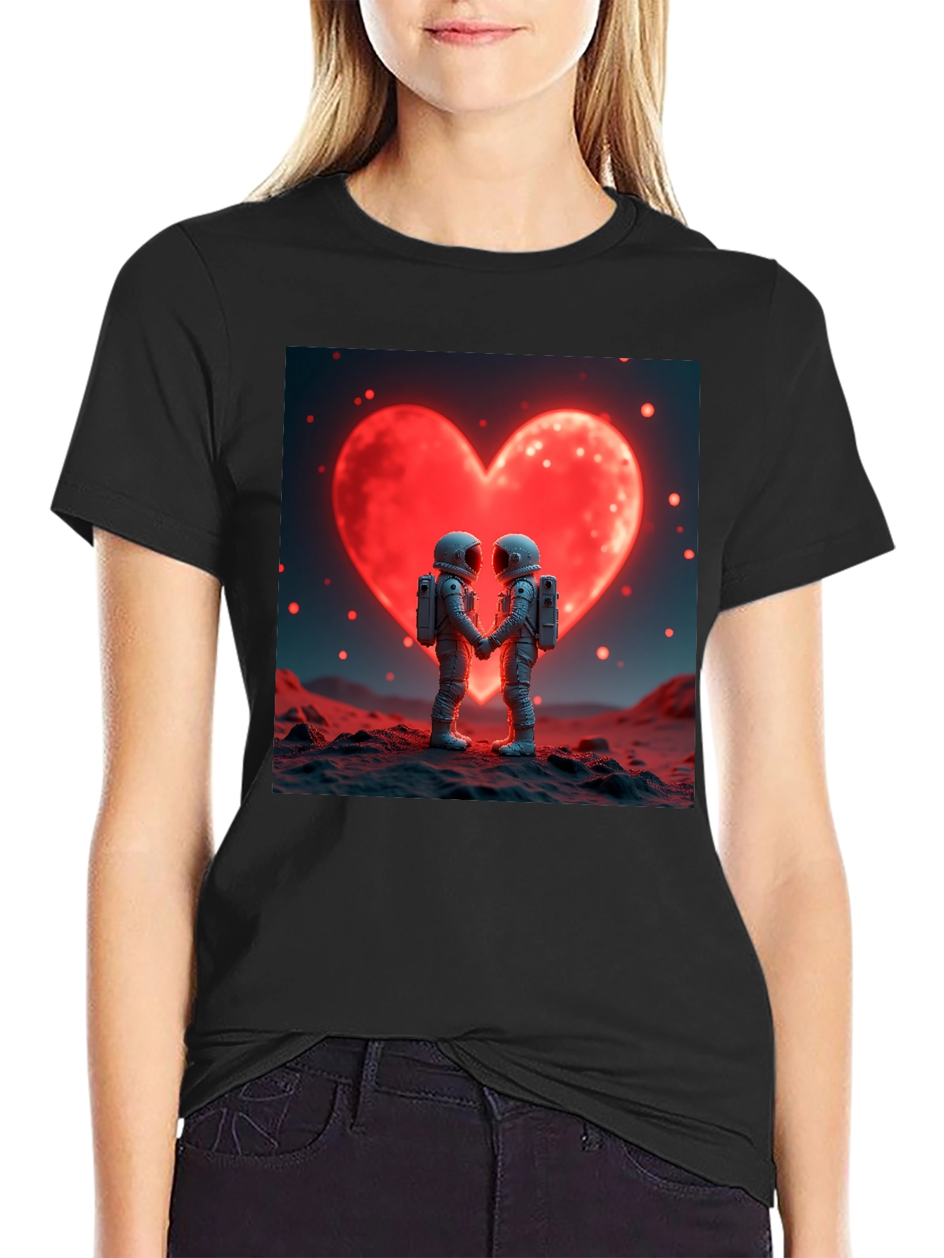 Black Astronaut Love T-Shirt, Space Romance Tee view 2