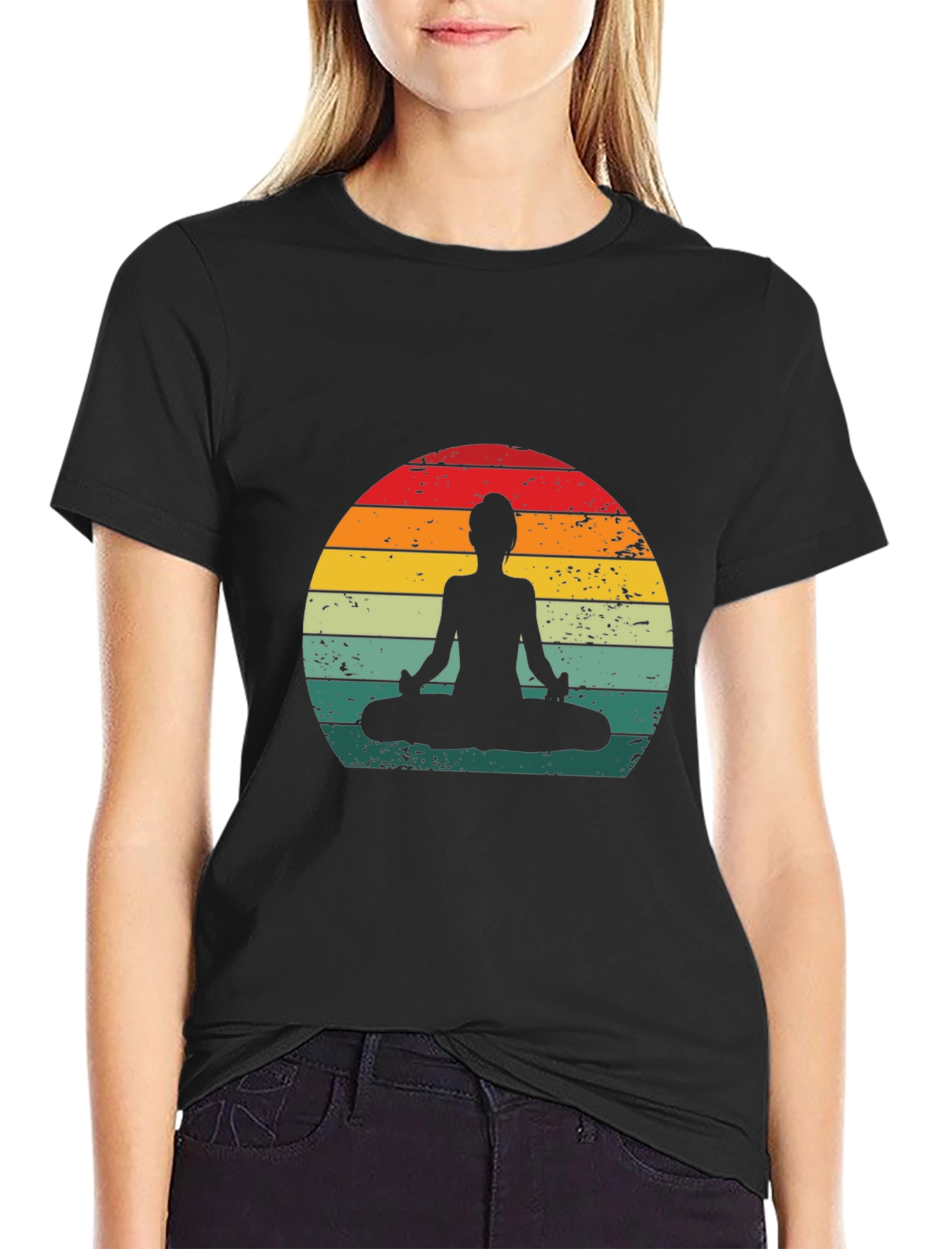 Black Retro Yoga Silhouette T-Shirt view 2