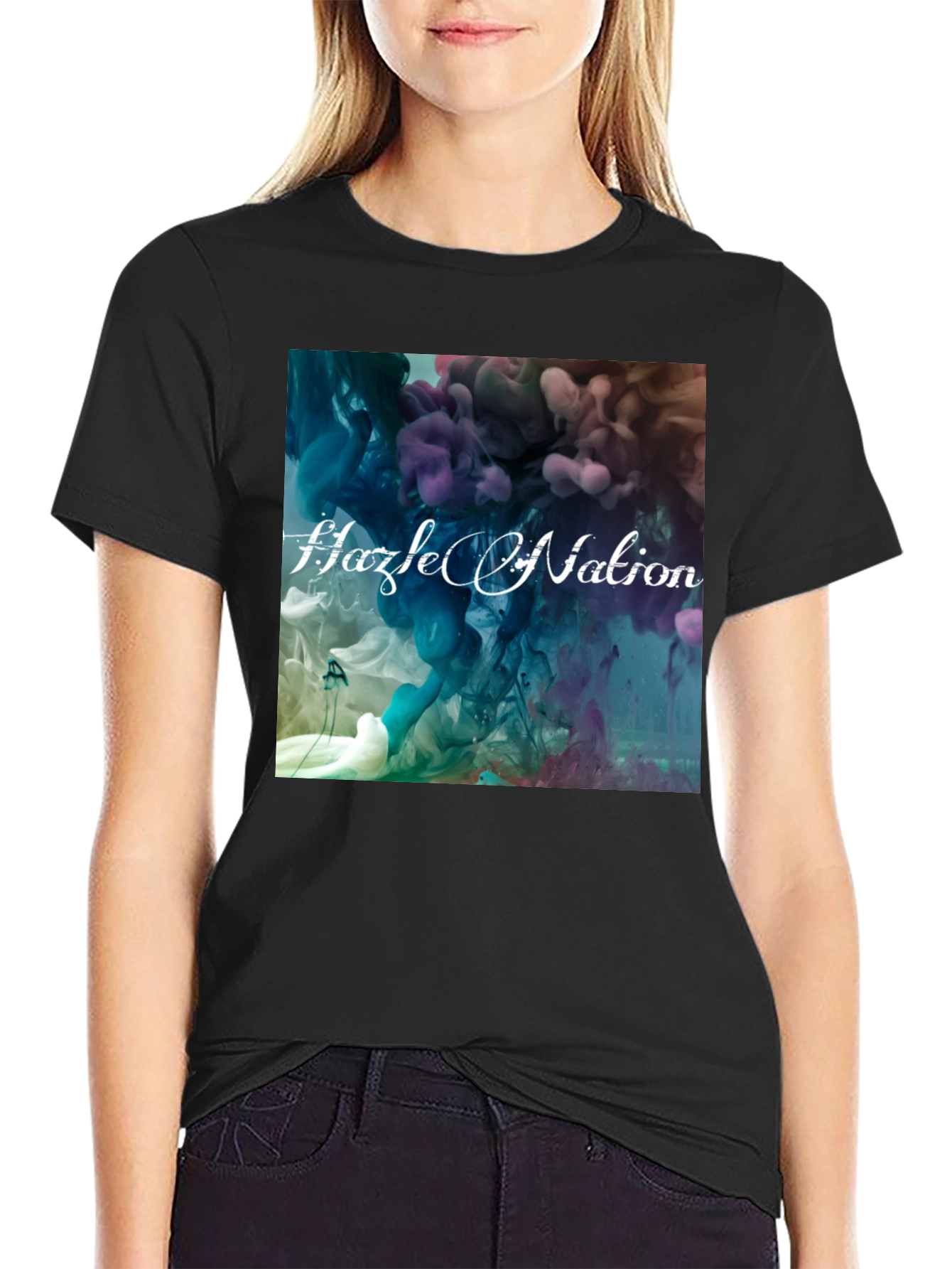 Black Abstract Ink Hazel Nation Black T-Shirt view 2
