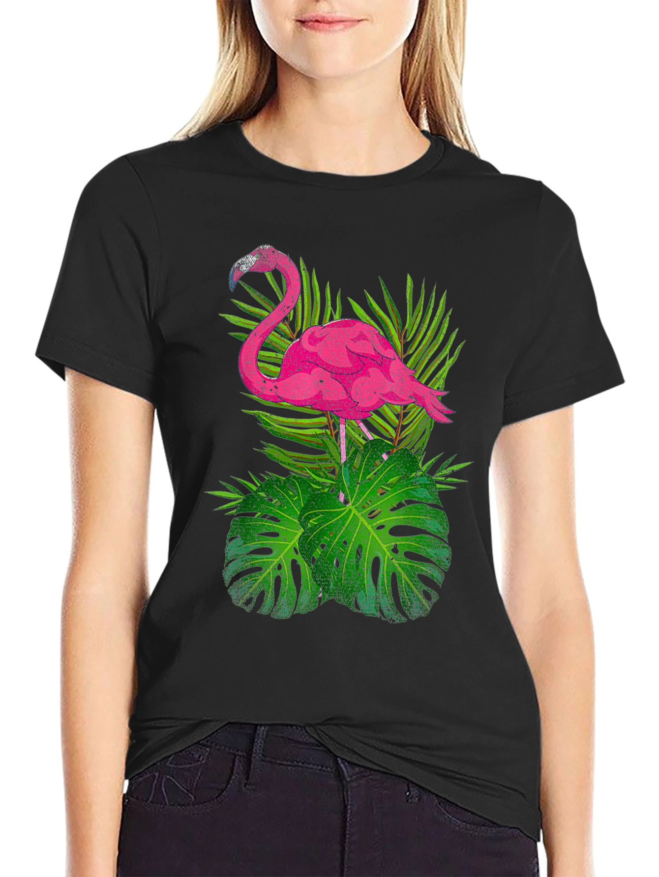 Black Tropical Flamingo Graphic T-Shirt view 2