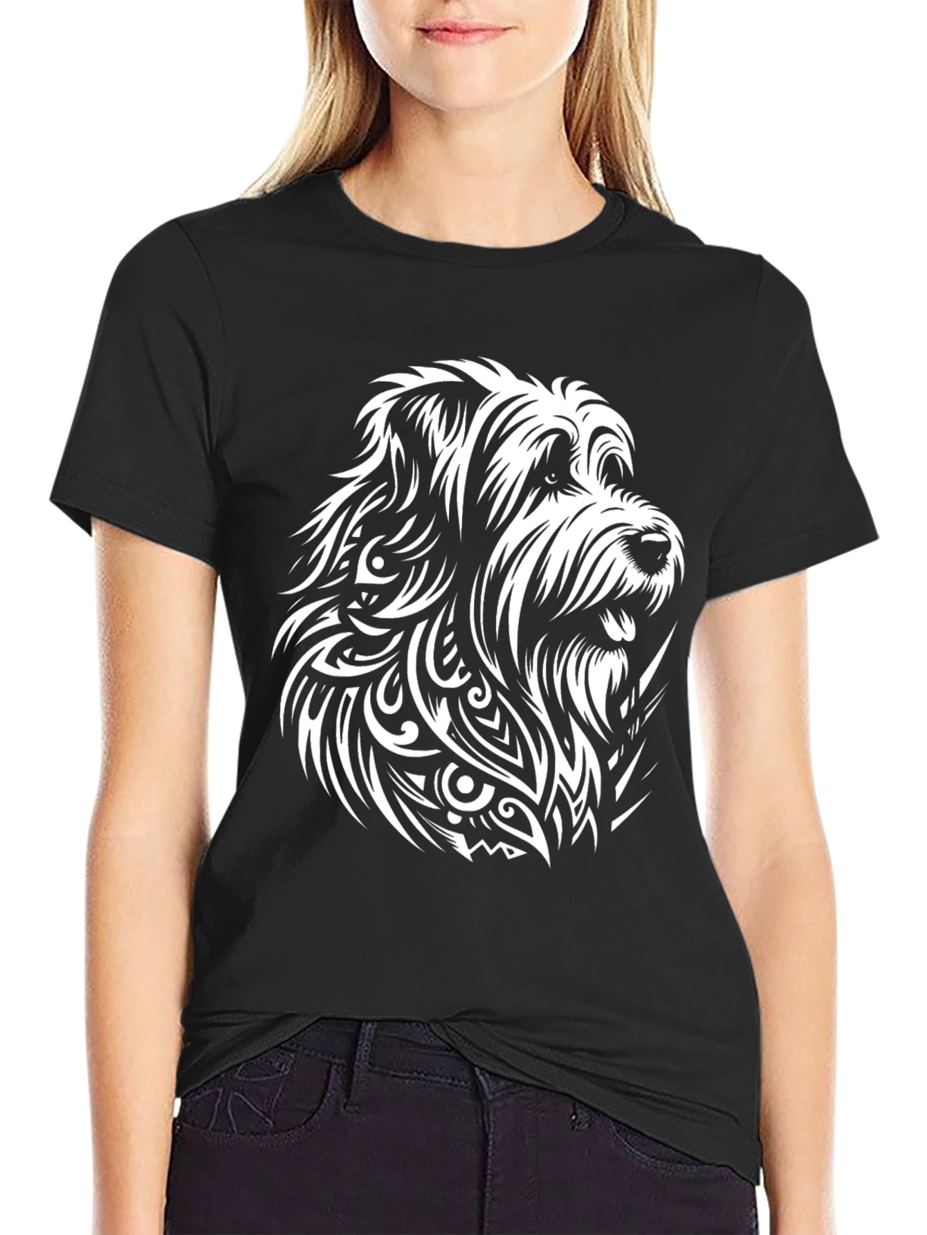 Black Dog Tribal Art Black T-Shirt view 2