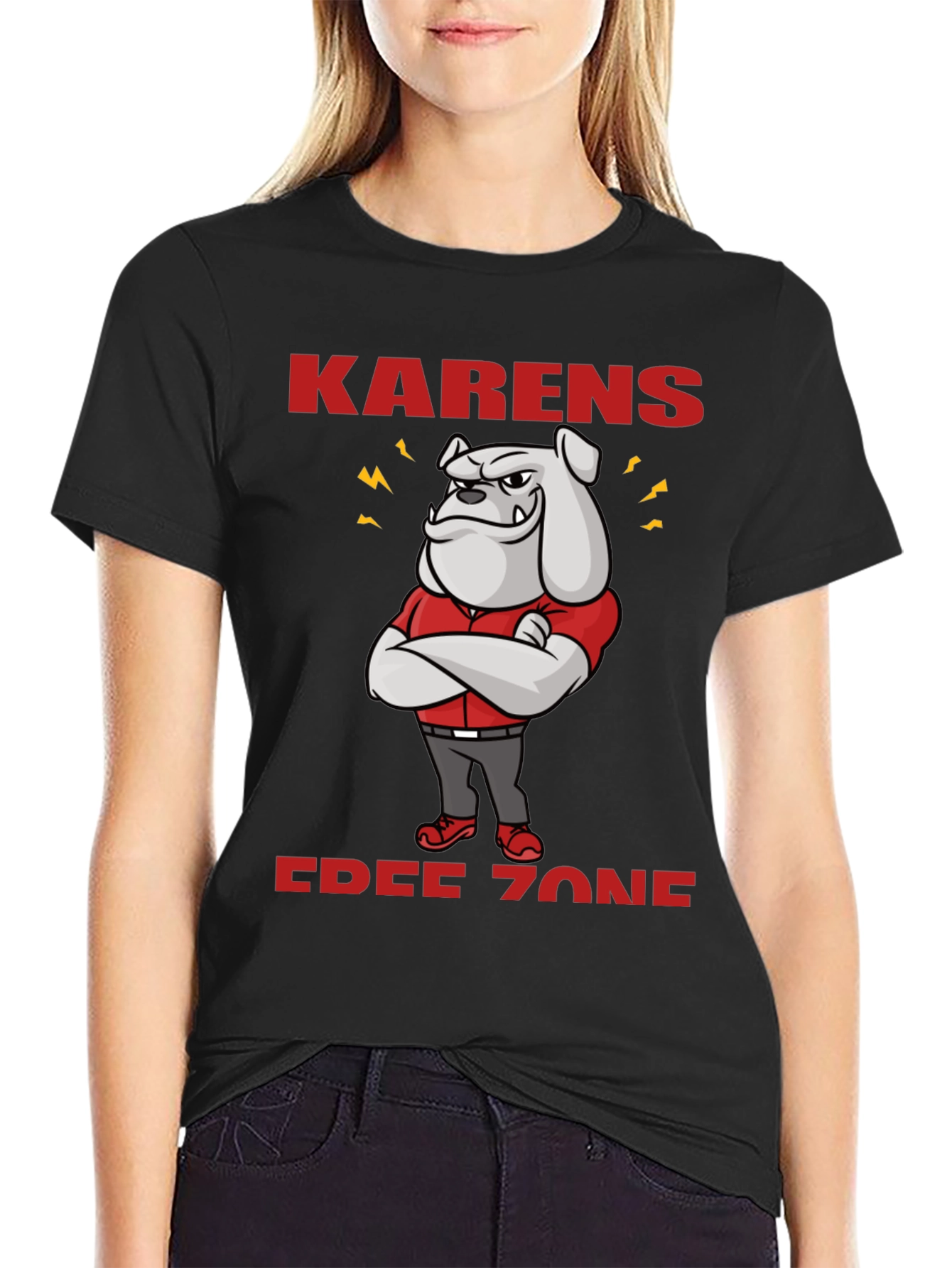 Black Karens Free Zone Bulldog T-Shirt view 2
