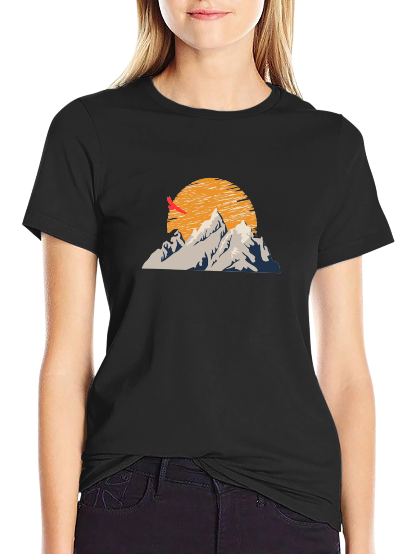 Black Mountain Sunset Graphic Tee - Stylish Black T-Shirt view 2