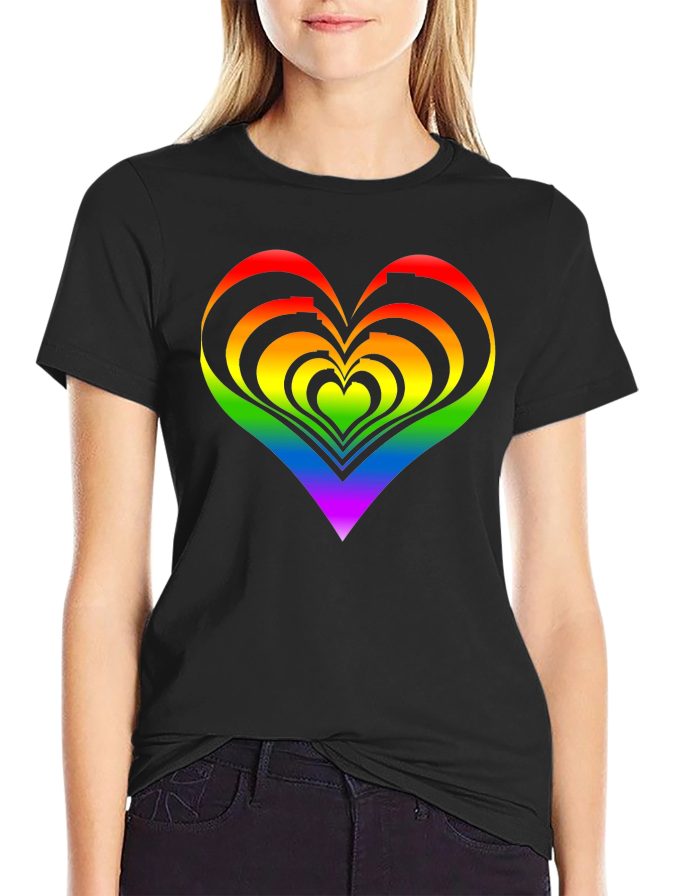 Black Rainbow Heart Graphic Tee - Pride Apparel view 2