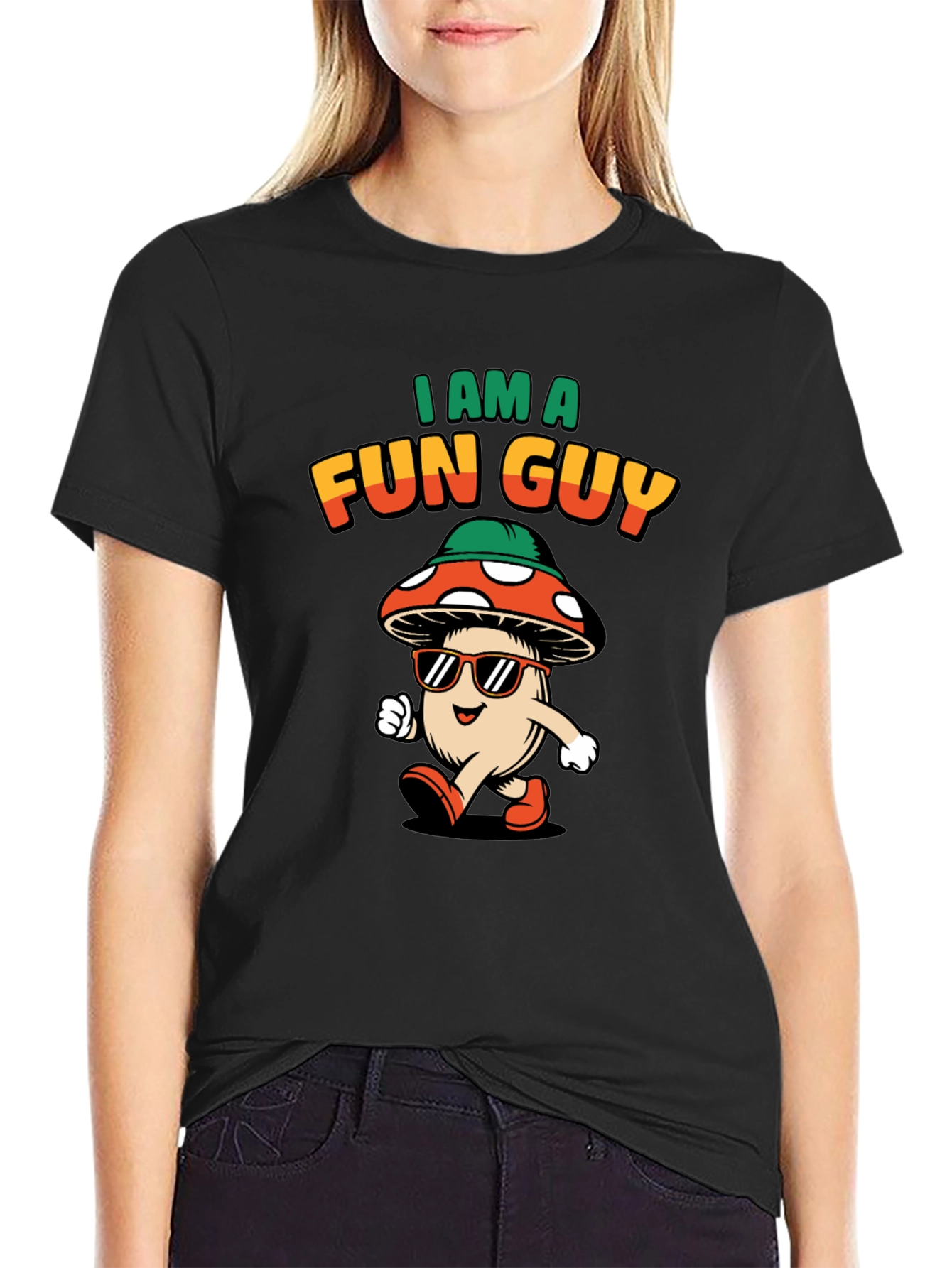 Black Fun Guy Graphic Tee - Cool Mushroom Shirt view 2