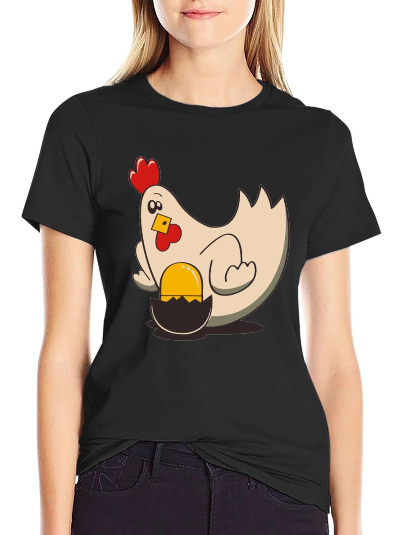 Black Funny Chicken and Egg T-Shirt - Novelty Graphic Tee view 2