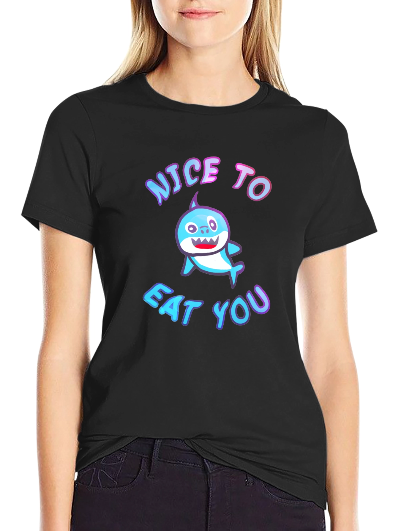 Black Nice to Eat You Baby Shark Black T-Shirt view 2