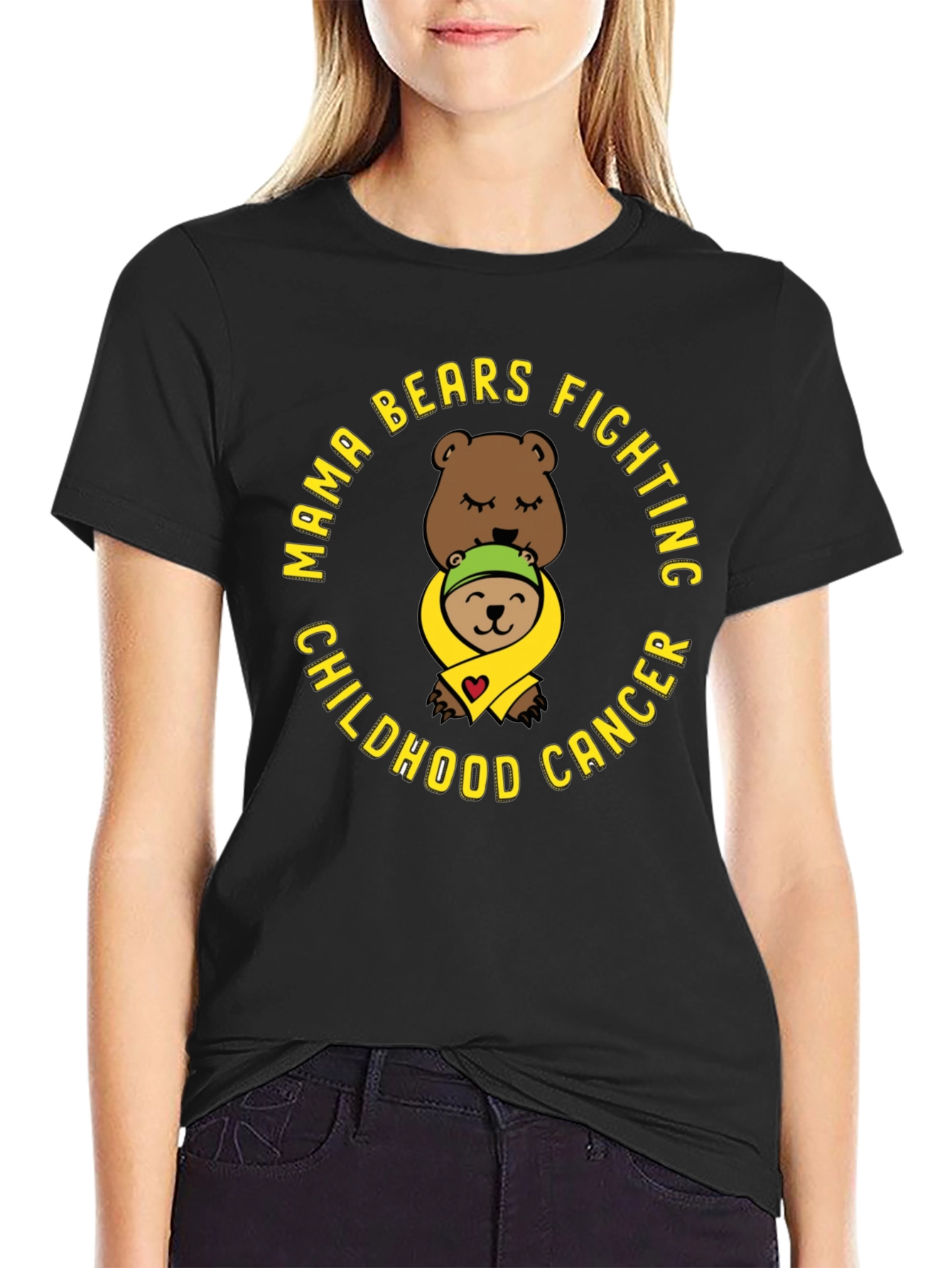 Black Mama Bears Fighting Childhood Cancer T-Shirt view 2