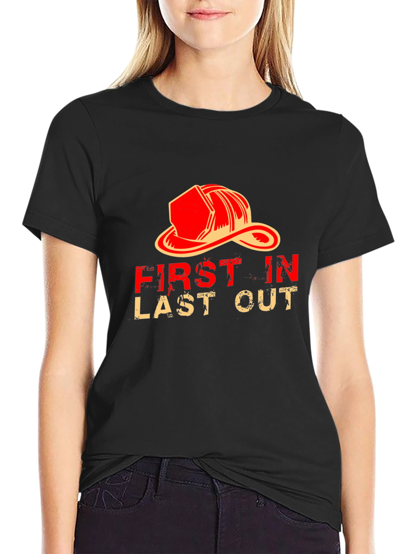 Black Firefighter Graphic T-Shirt - First In Last Out view 2