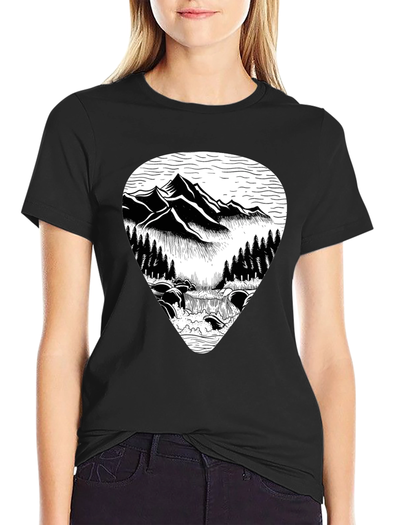 Mountain Scene Graphic Tee - Black - 2