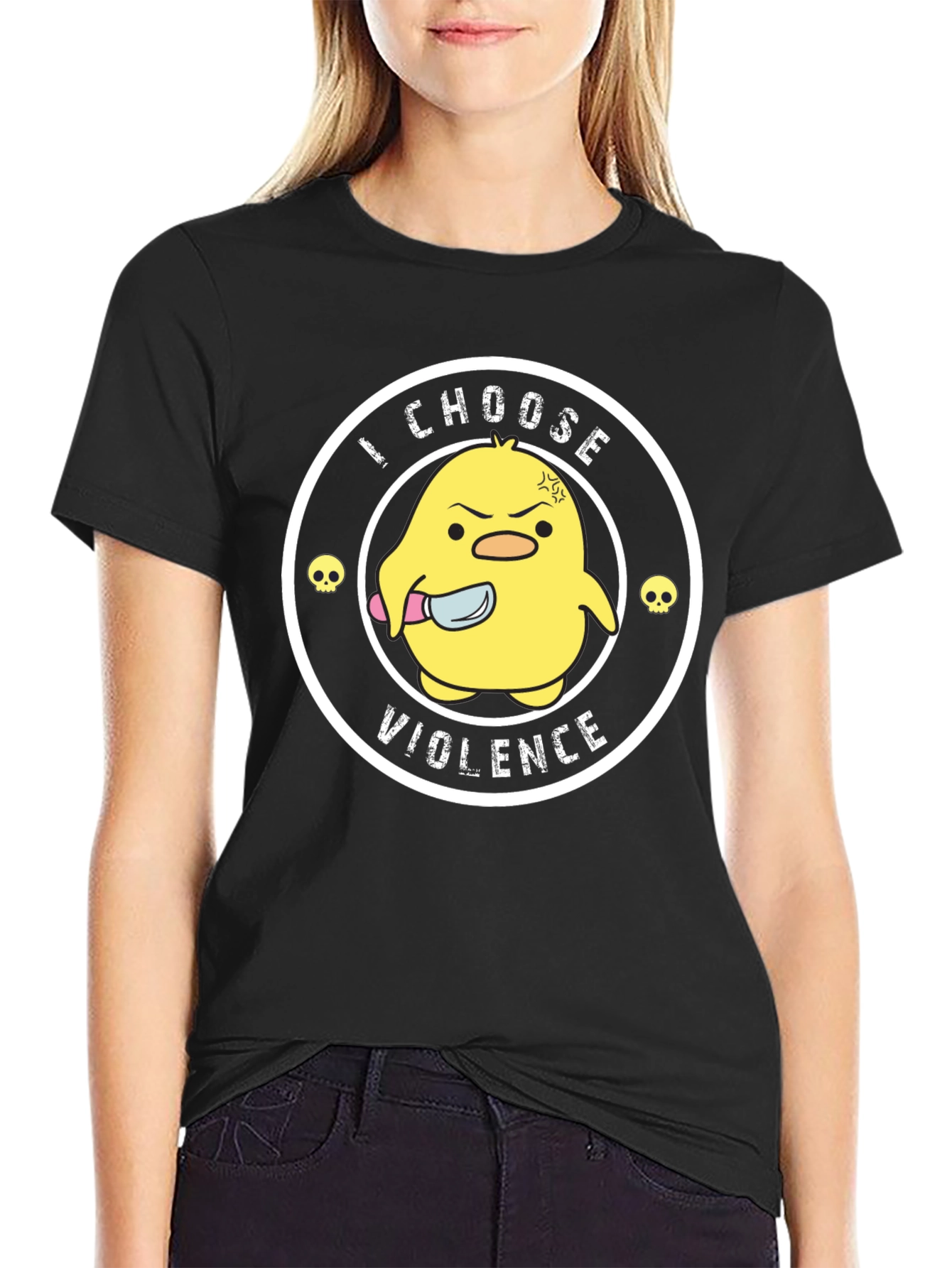 Black I Choose Violence Funny Chick T-Shirt view 2