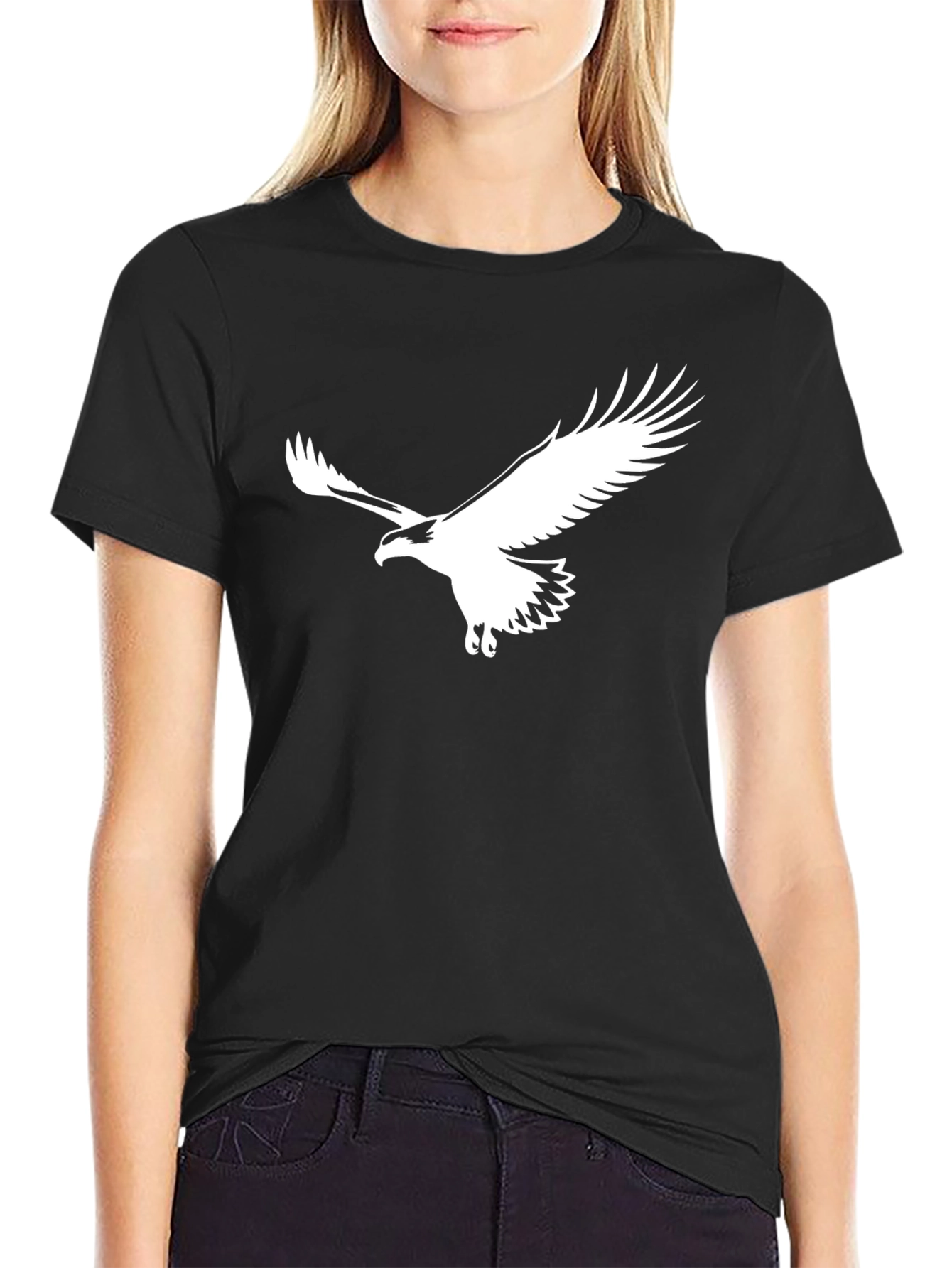 Black T-Shirt with White Eagle Graphic - 2