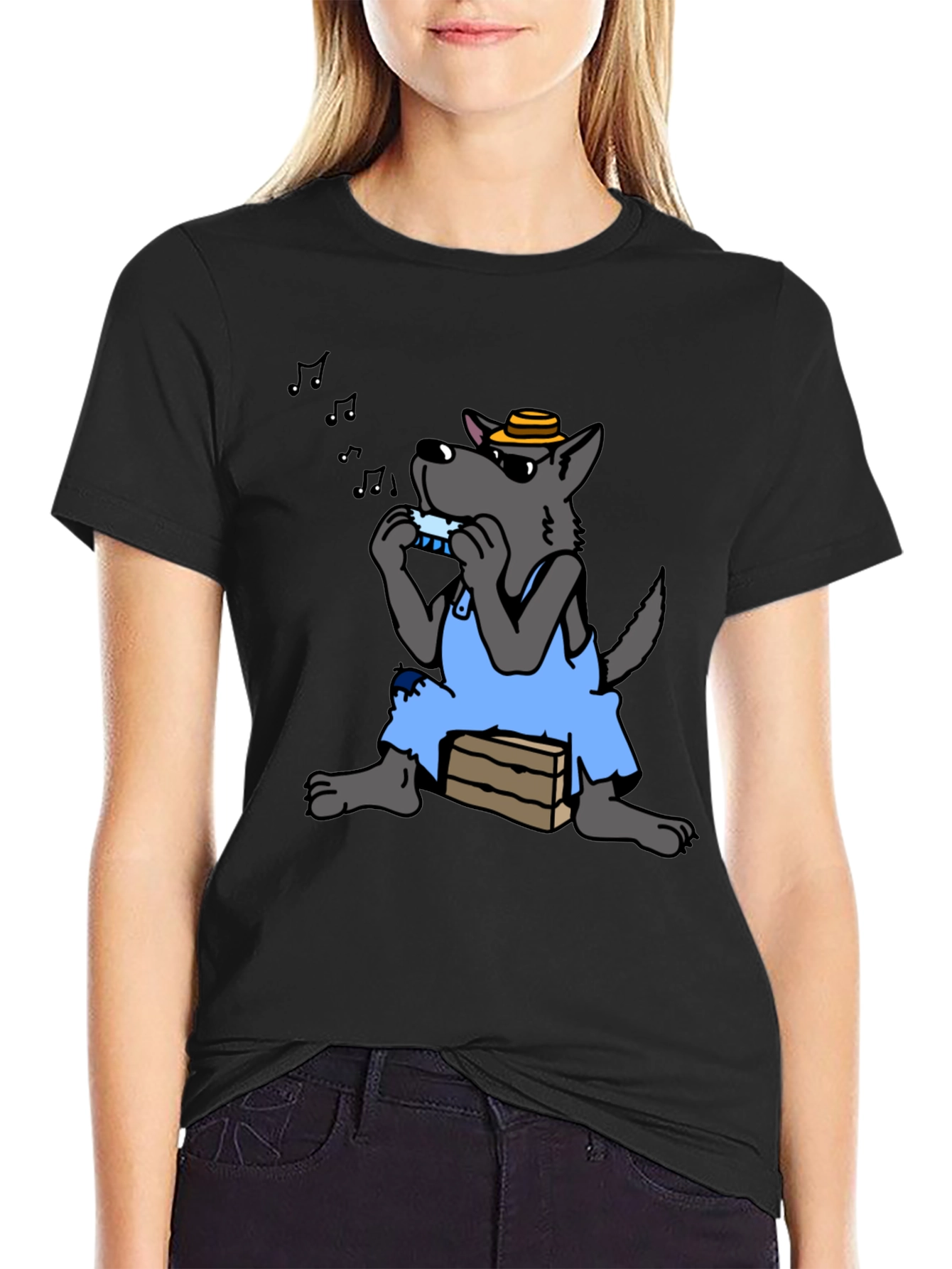 Black Harmonica Wolf Graphic Tee - Unique Design view 2