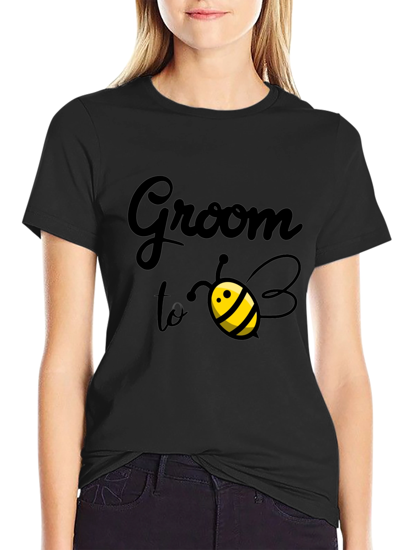 Black Groom to Bee T-Shirt - Black Cotton Blend view 2