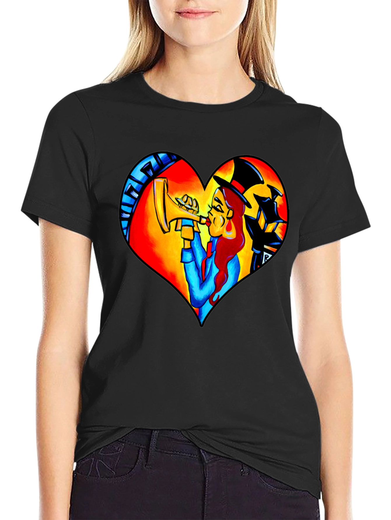 Black Jazz Heart T-Shirt - Musical Design view 2