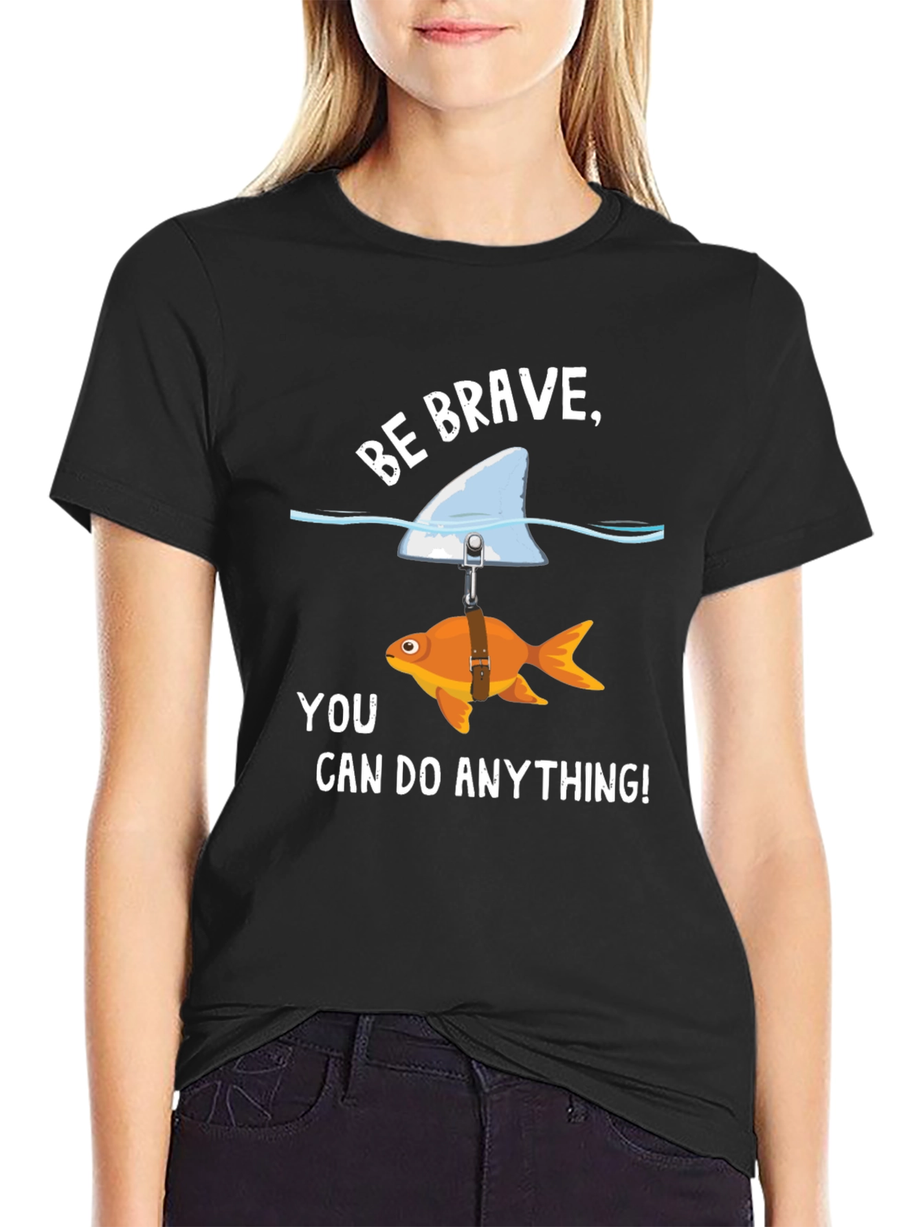Black Be Brave Goldfish Shark Fin T-Shirt view 2