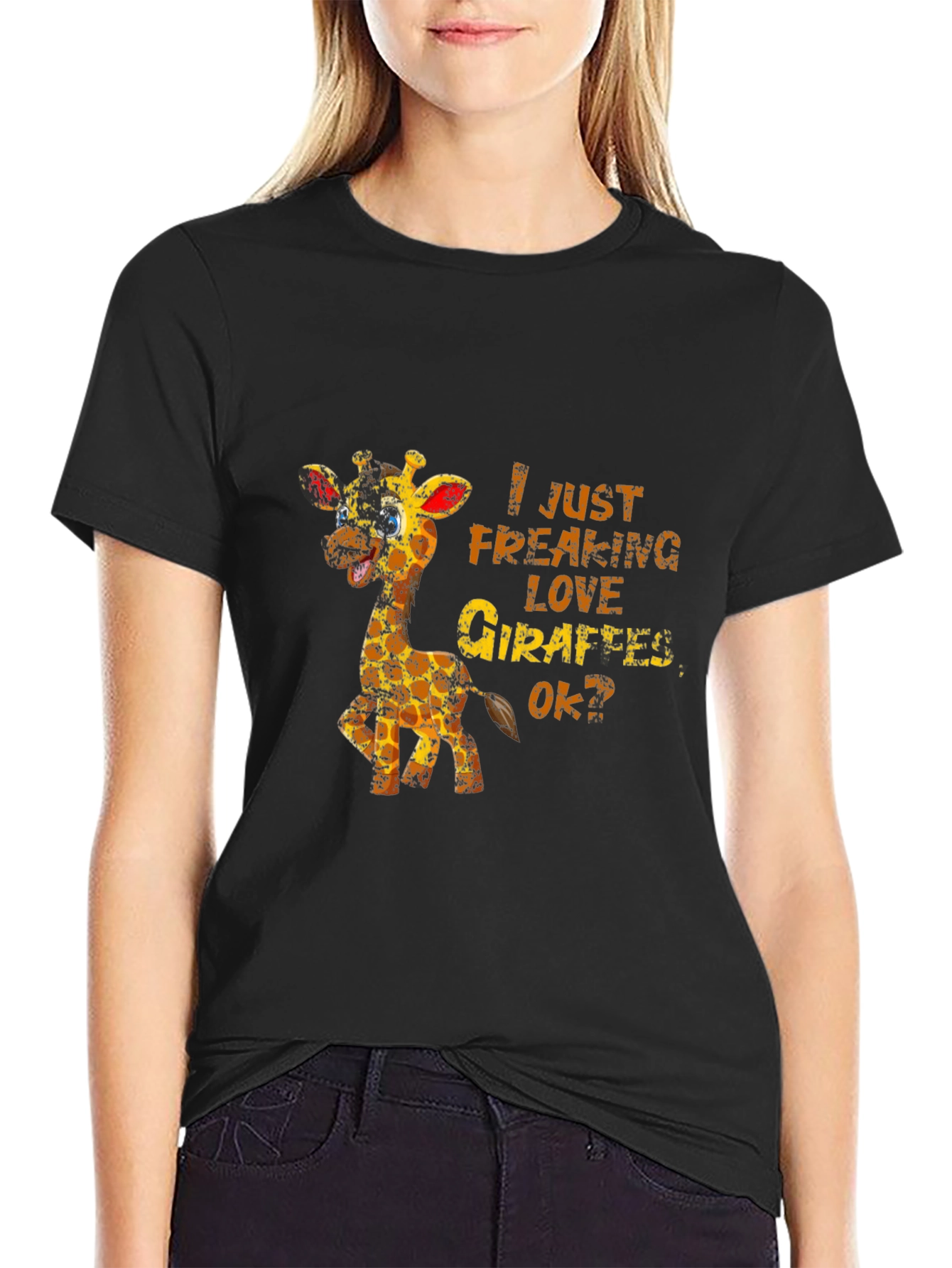 Black Giraffe Lover T-Shirt: I Just Freaking Love Giraffes view 2