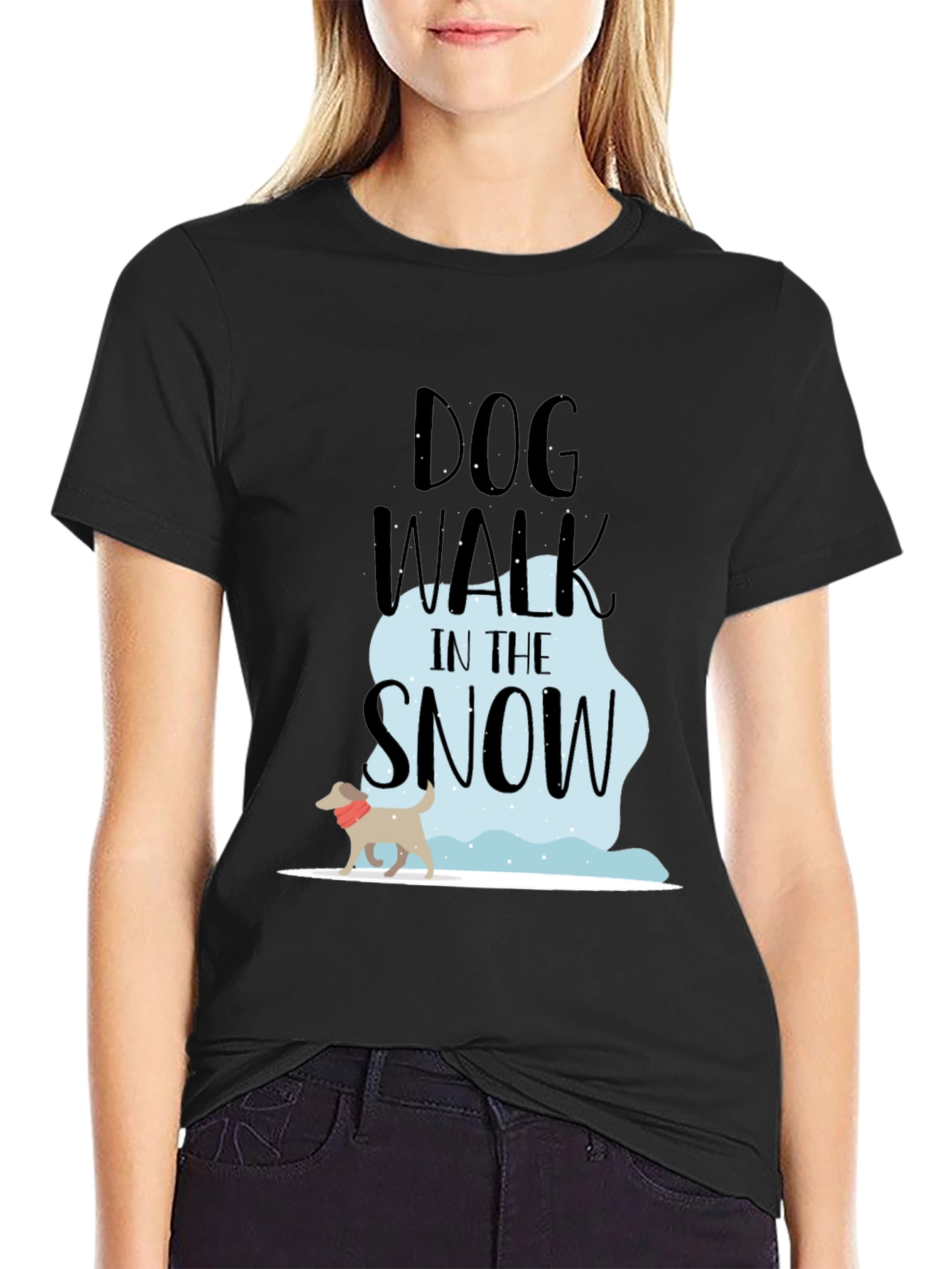 Black Dog Walk in the Snow T-Shirt view 2