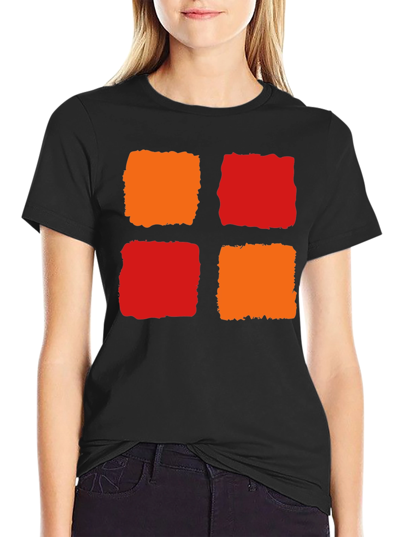 Black Abstract Block Print T-Shirt - Modern Graphic Tee view 2