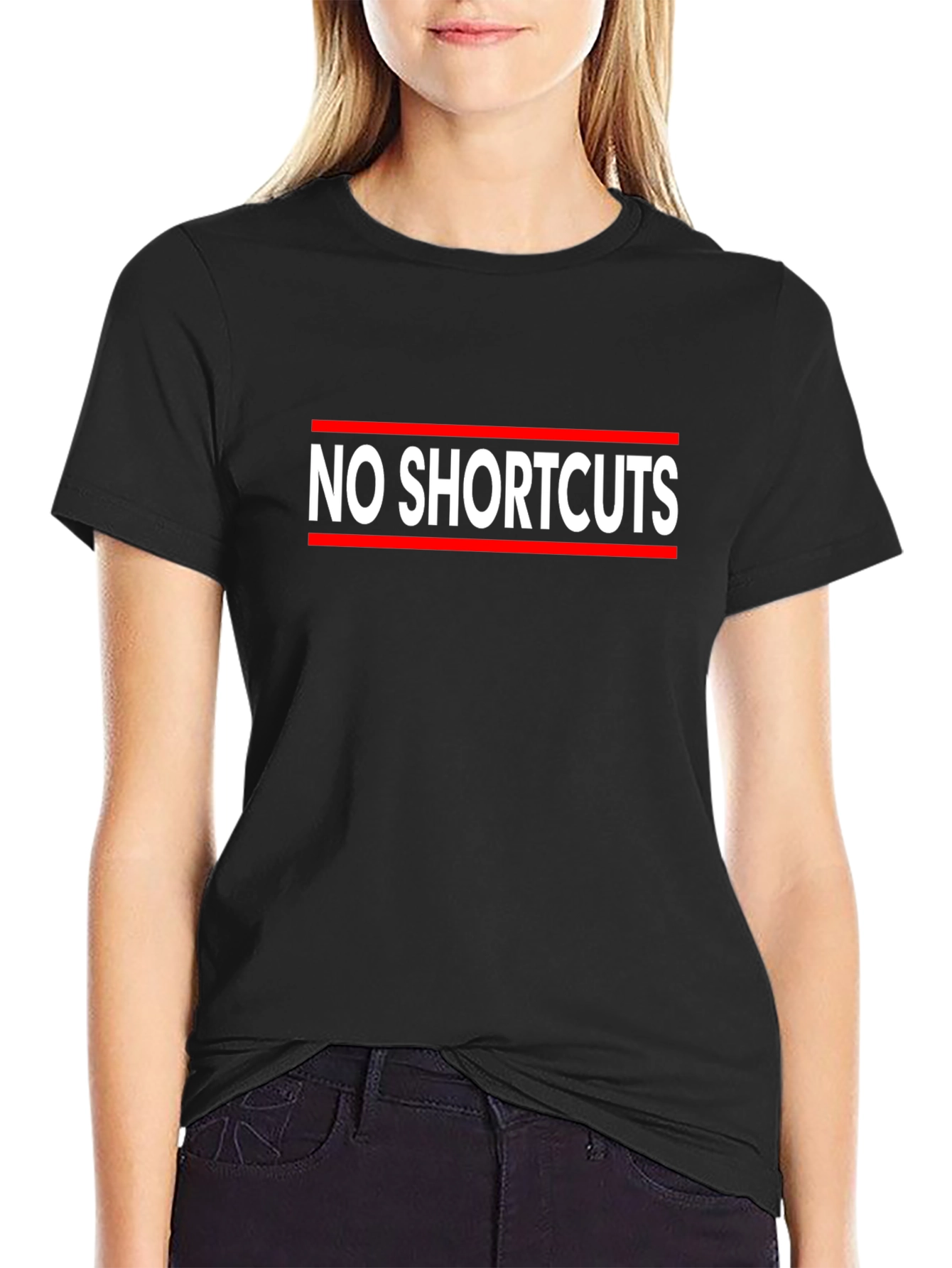 Black No Shortcuts Graphic Tee - Premium Black Cotton T-Shirt view 2