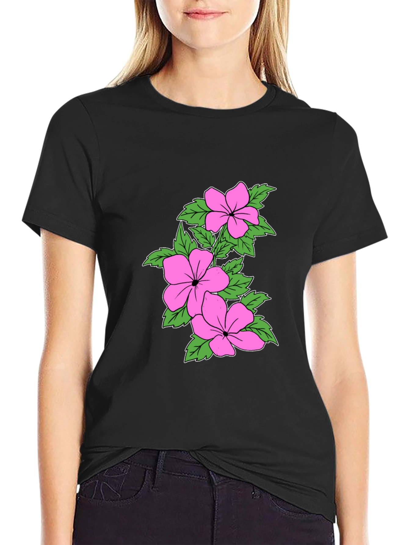 Black Floral Print Crew Neck T-Shirt - Black view 2