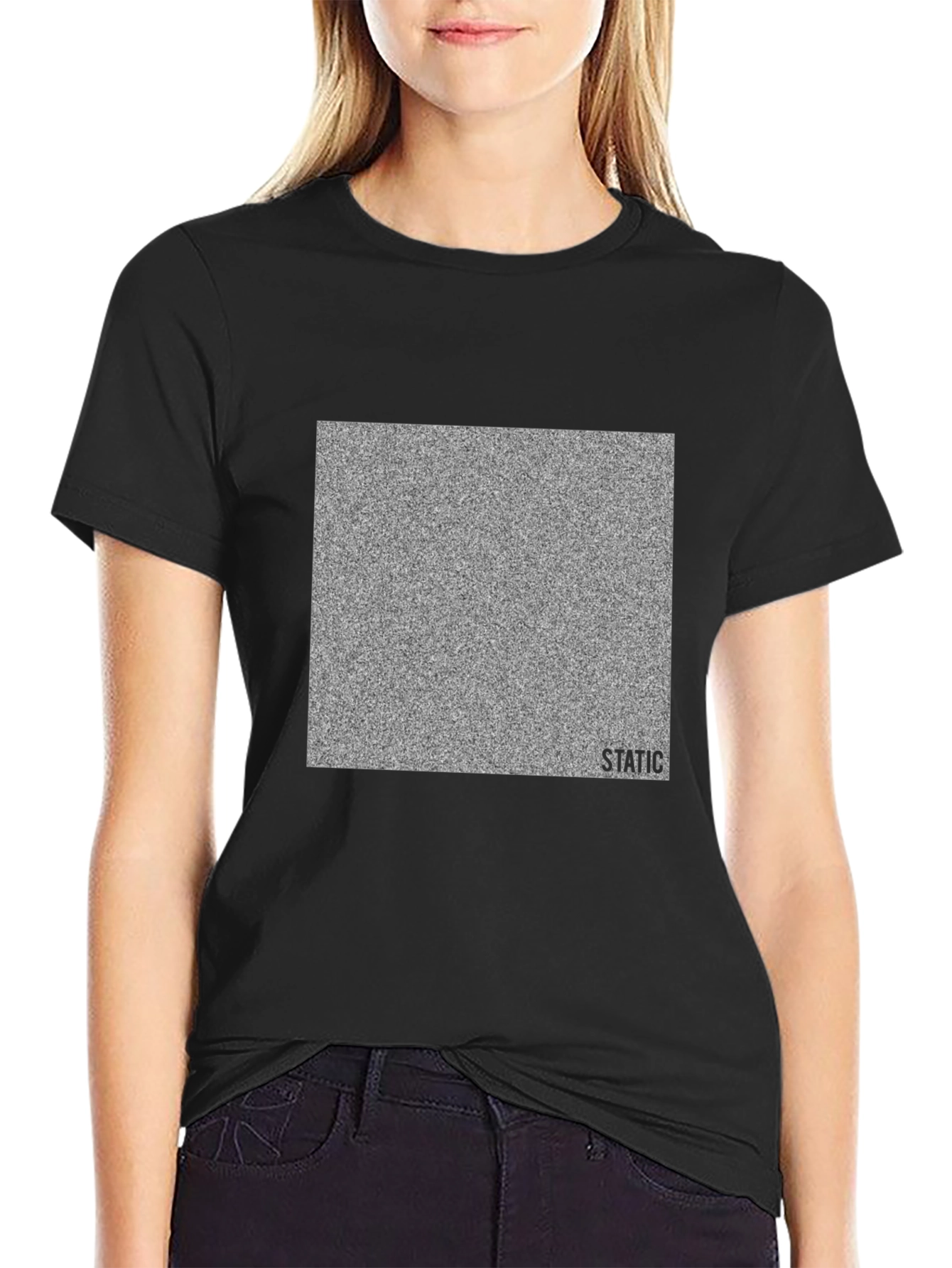 Black Static Noise Graphic Tee - Black Cotton Casual Wear view 2