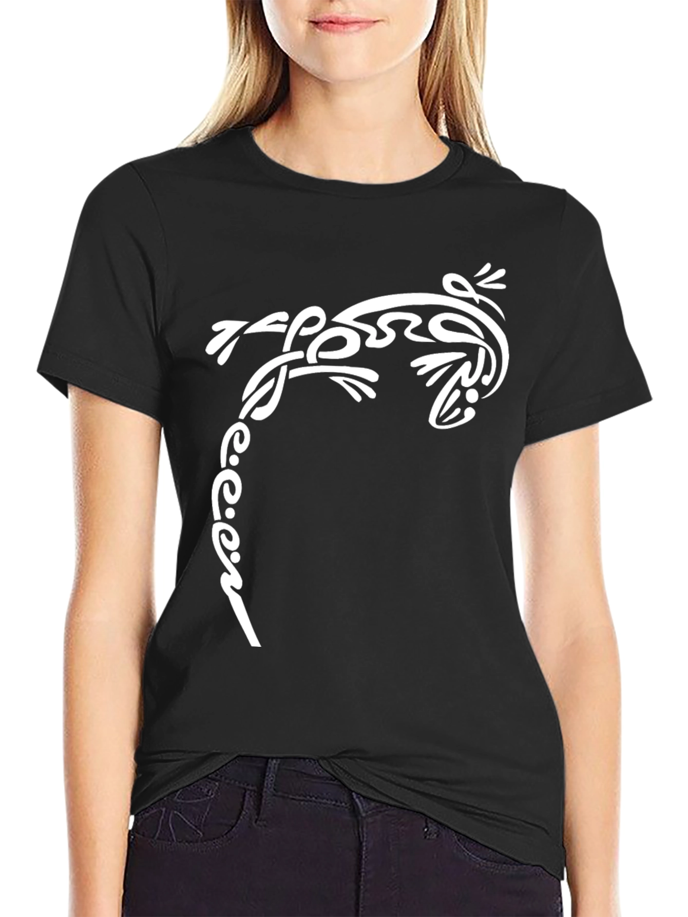 Black Tribal Lizard Graphic Tee - Black Cotton view 2
