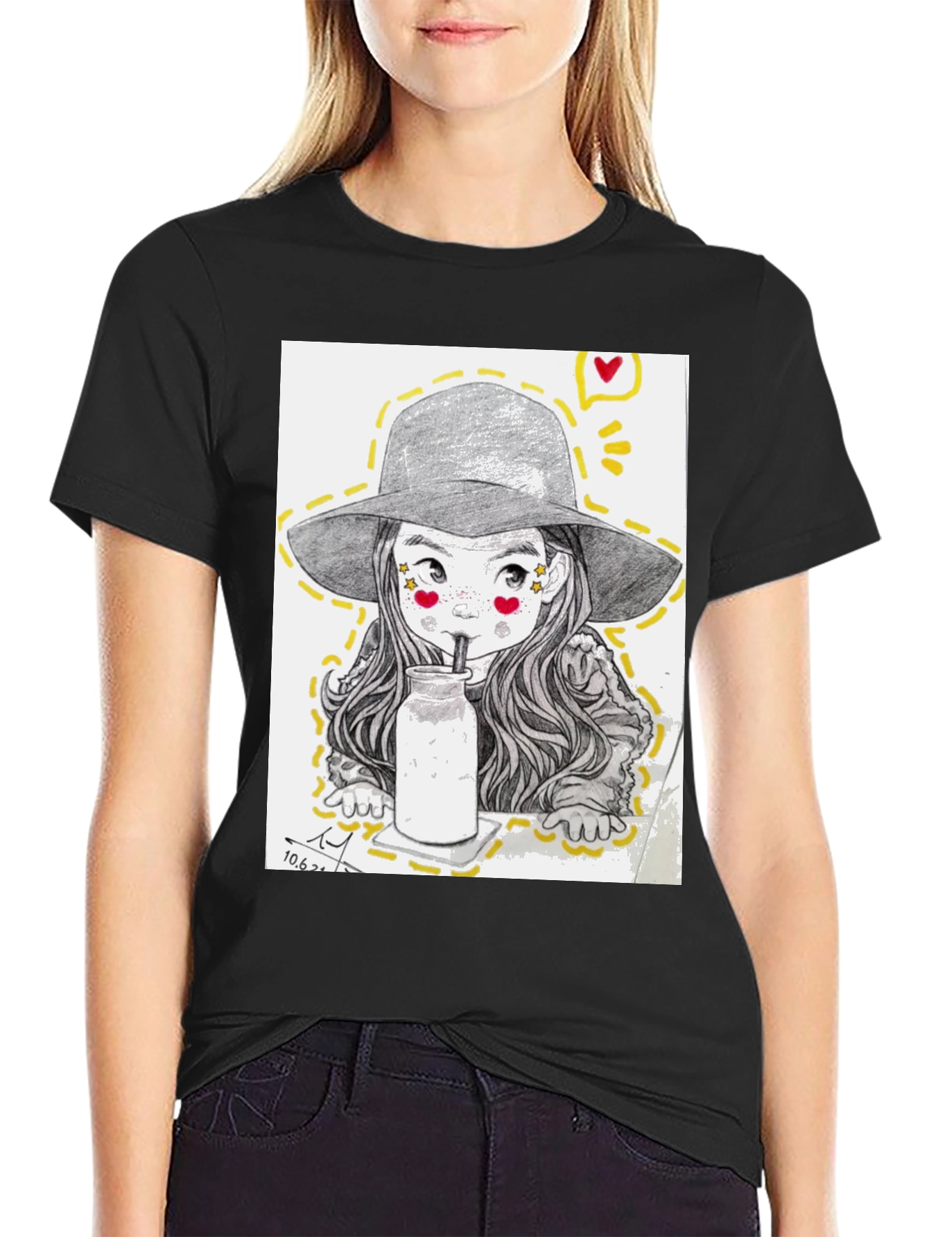 Black Charming Sketch Style Graphic Tee view 2