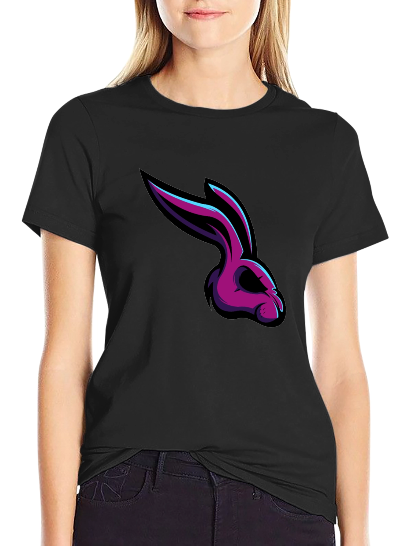 Men's Black T-Shirt with Rabbit Graphic - 2