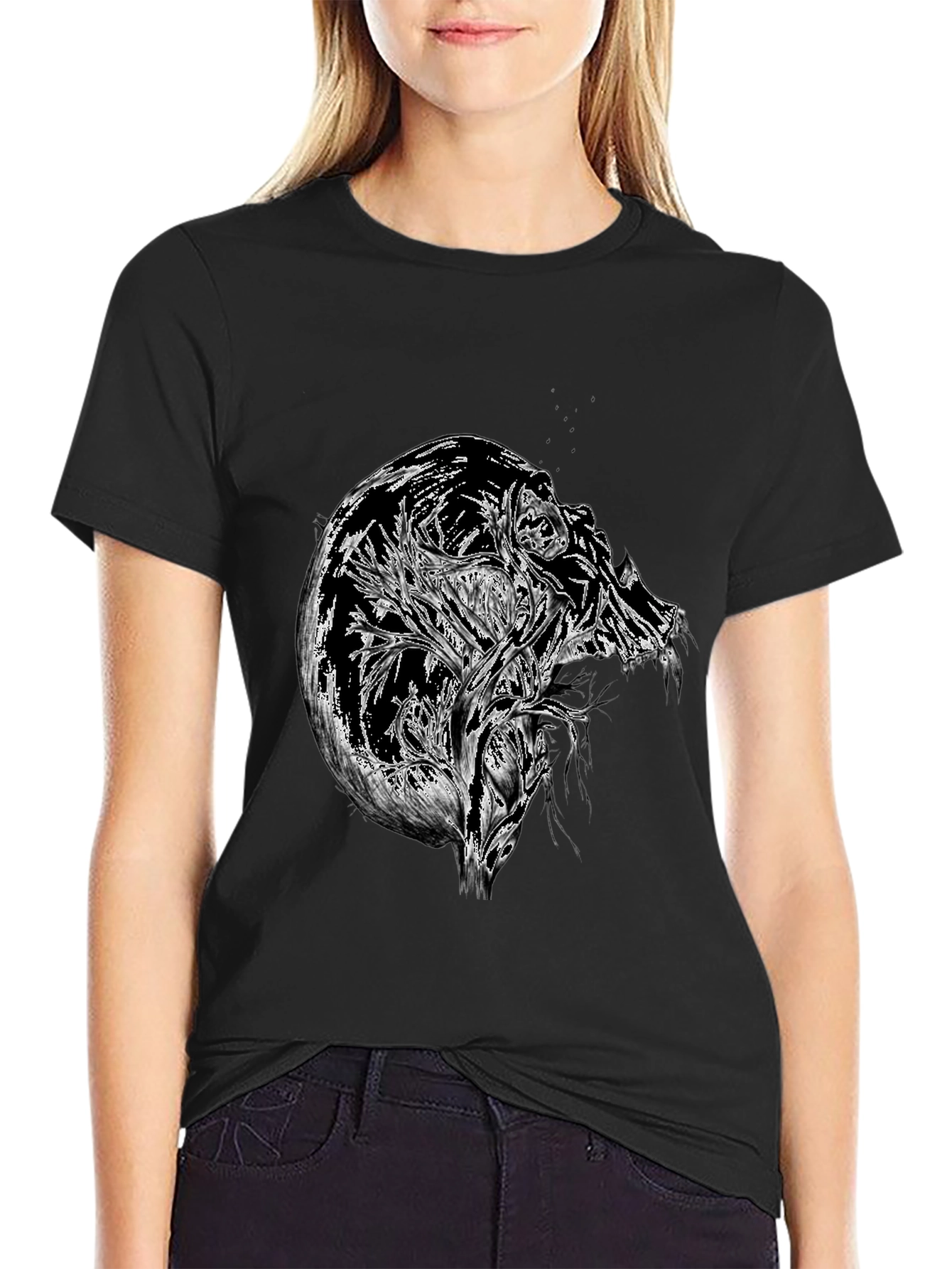 Black Abstract Skull Graphic Black T-Shirt view 2