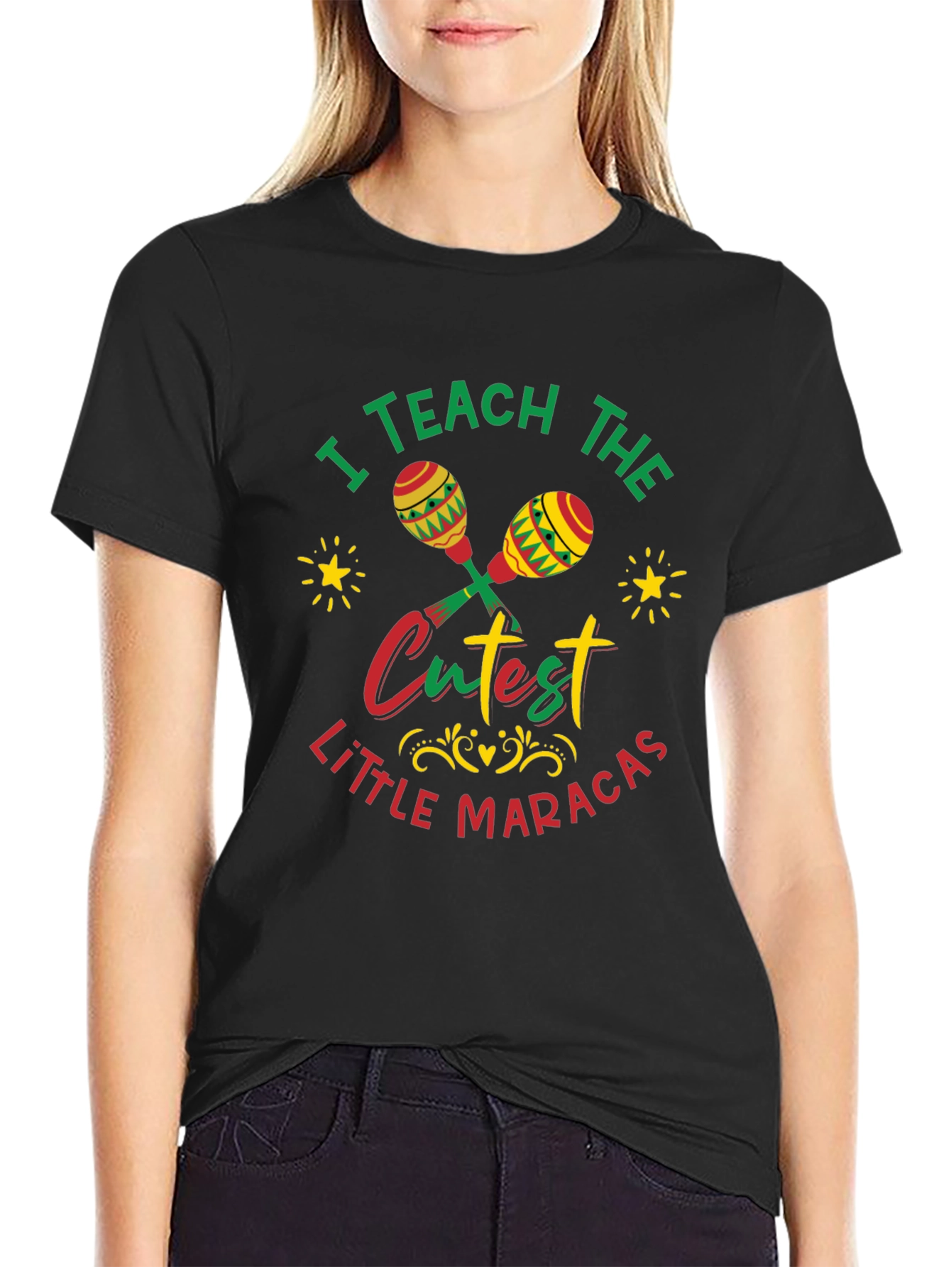 Black Cute Maracas Teacher T-Shirt view 2