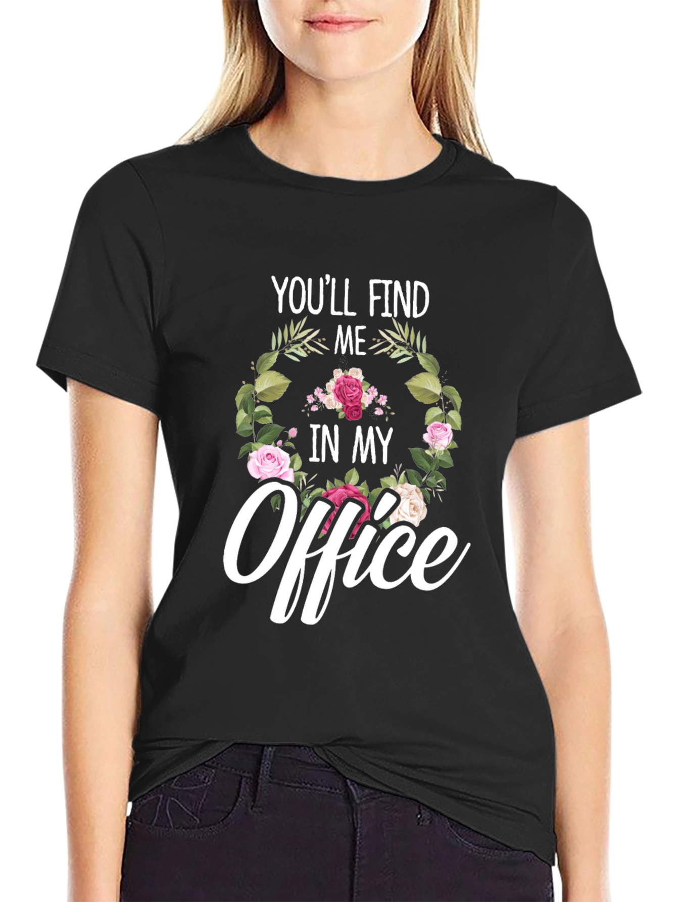 Black Floral Office T-Shirt view 2