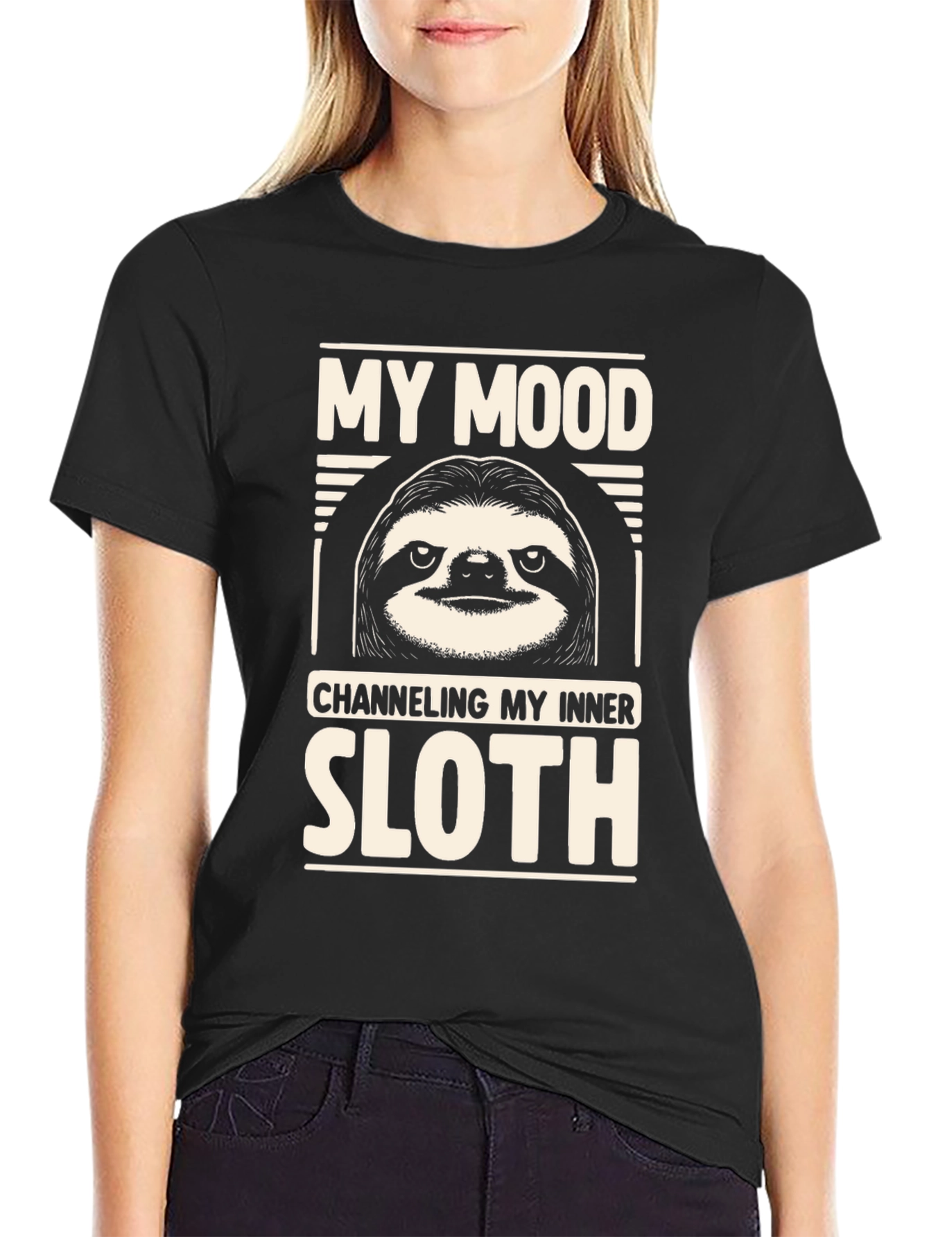 Black My Mood Sloth Graphic T-Shirt - Relaxed Style view 2