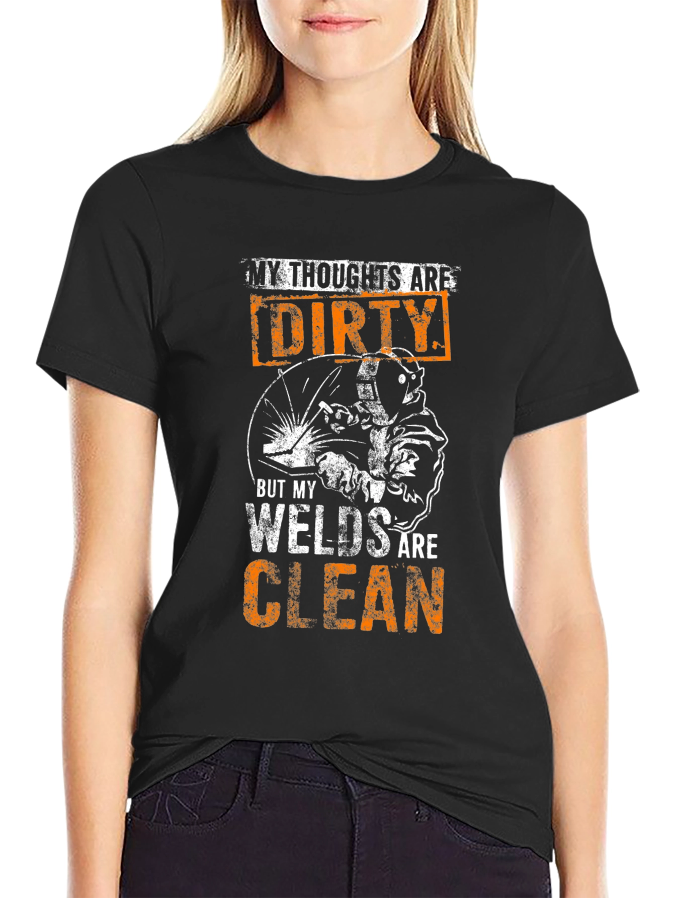 Black Welder Humor T-Shirt - Dirty Thoughts, Clean Welds Tee view 2