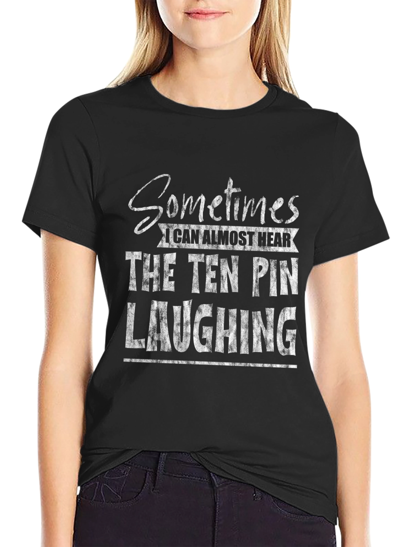 Black Bowling Humor T-Shirt - Ten Pin Laughing Tee view 2