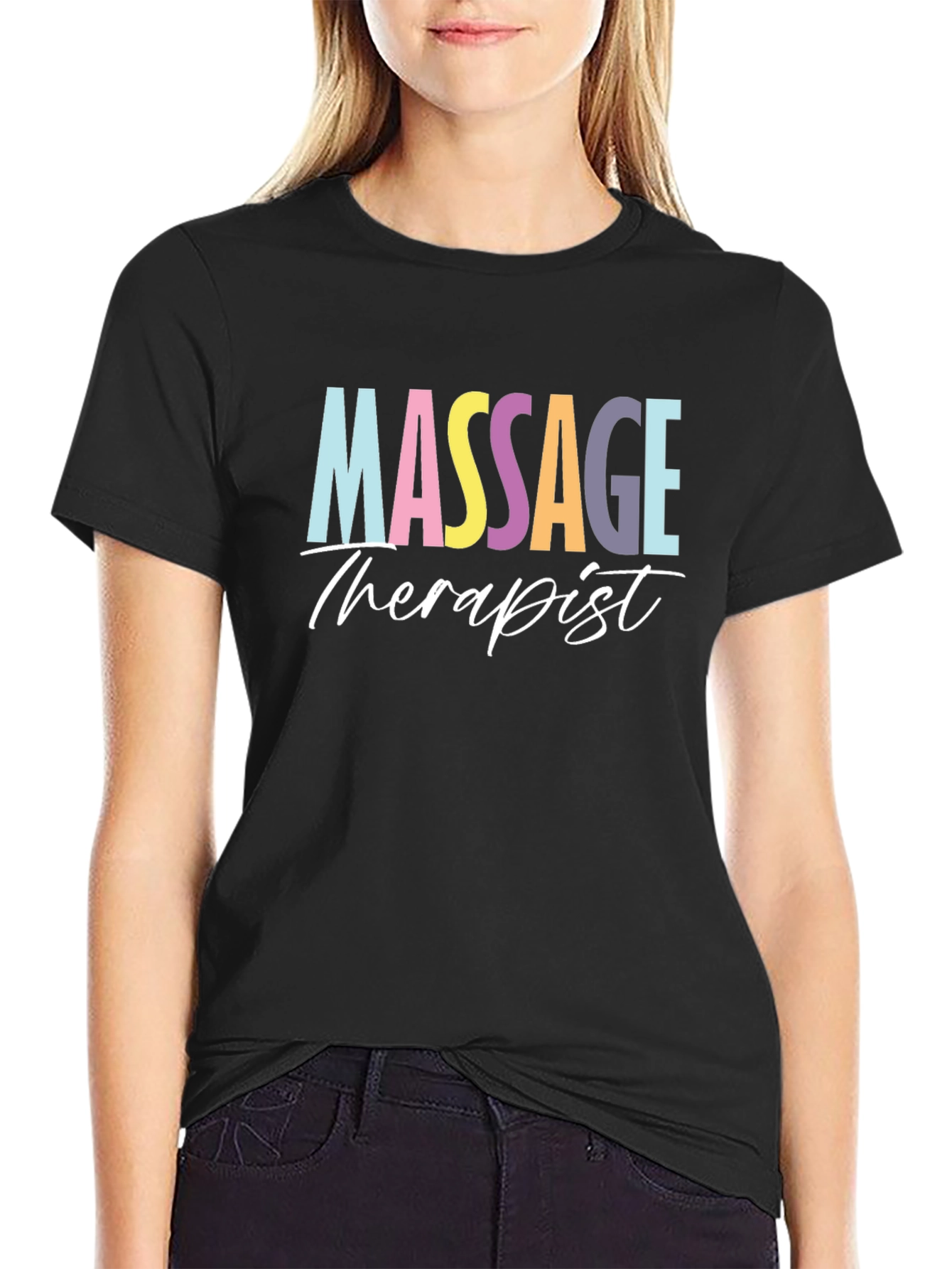 Black Massage Therapist T-Shirt - Soft Cotton Tee view 2