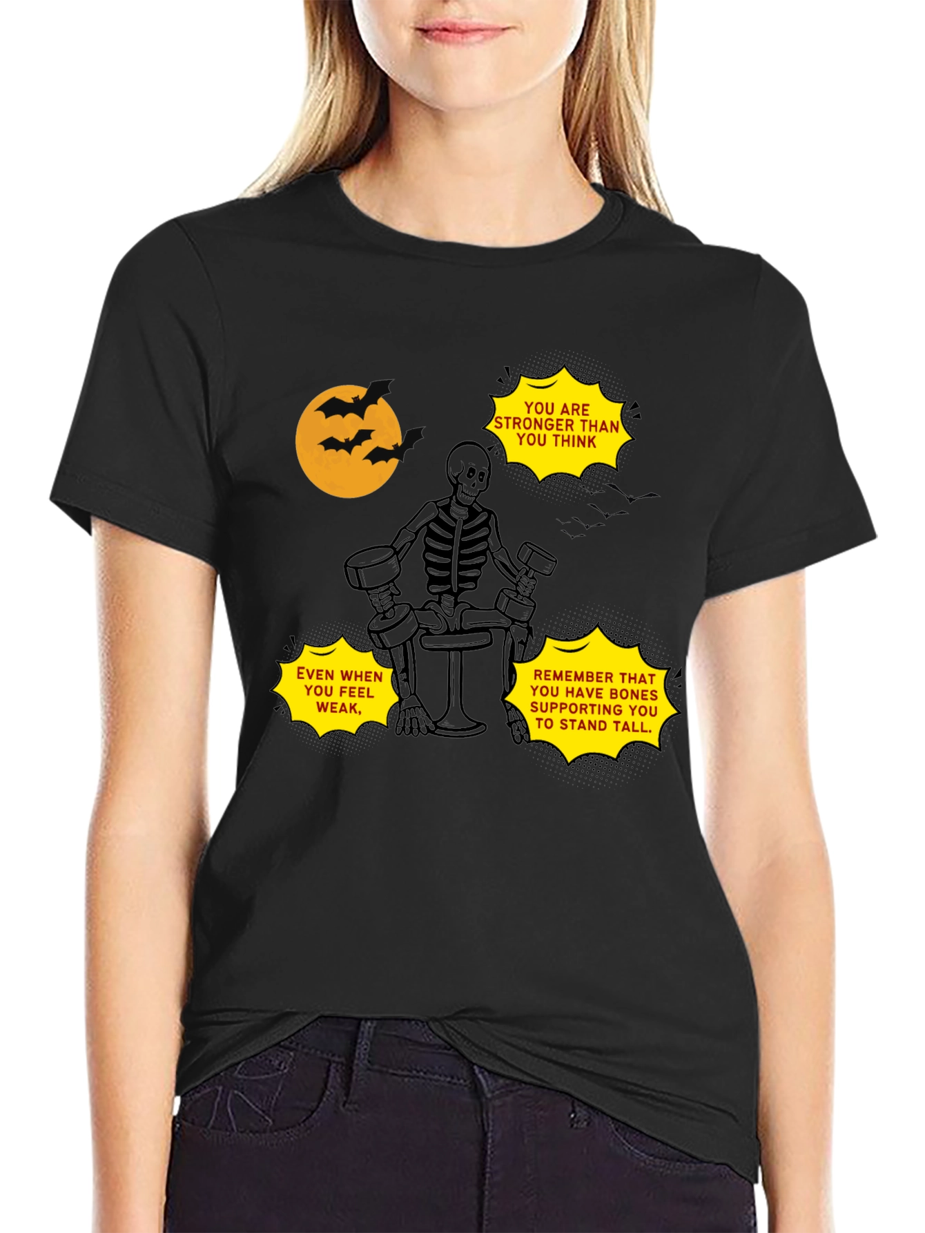 Black Motivational Skeleton Gym T-Shirt view 2