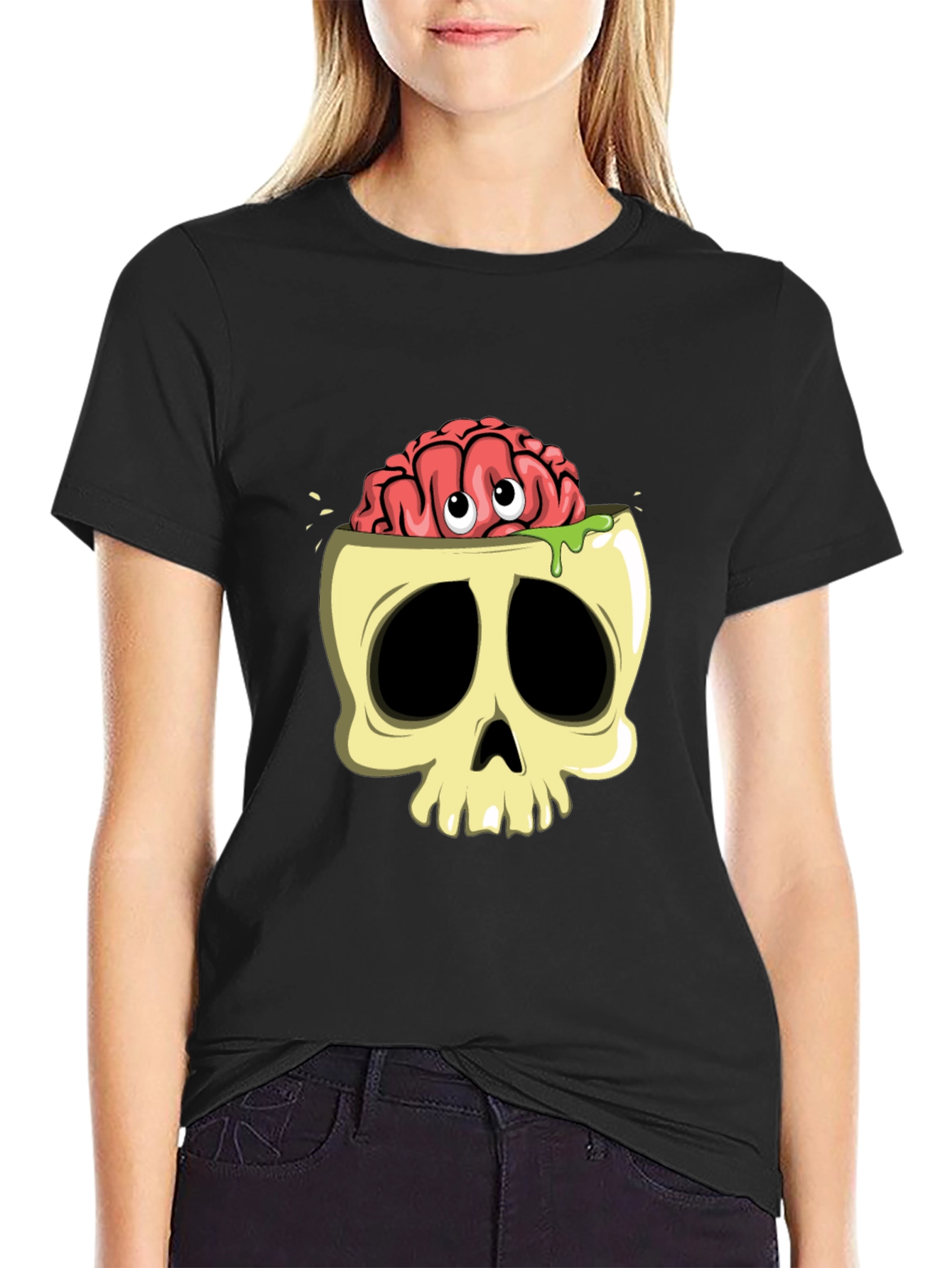 Black Brain Skull Graphic T-Shirt view 2