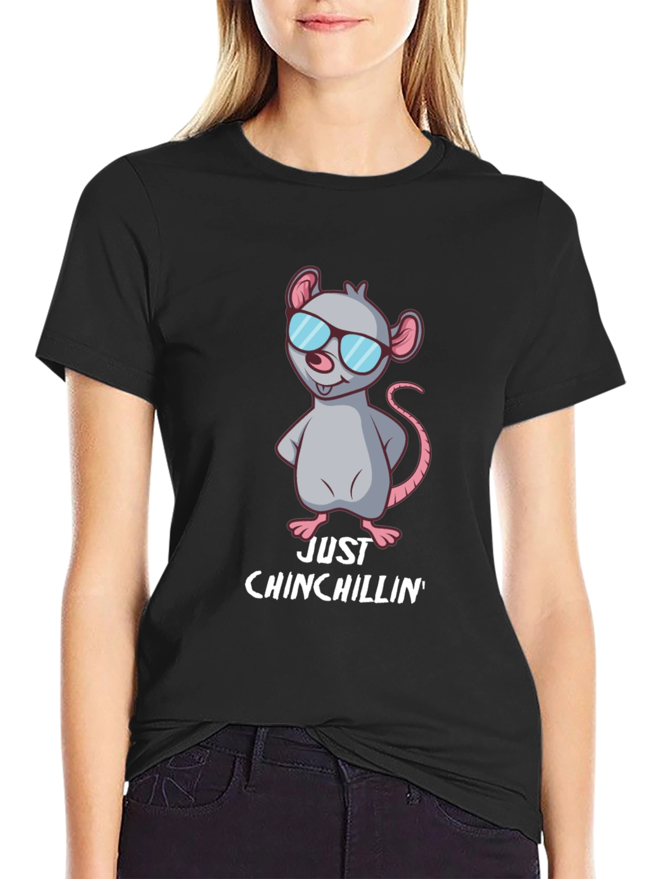 Black Just Chinchillin' Tee - Cool Chinchilla Design view 2