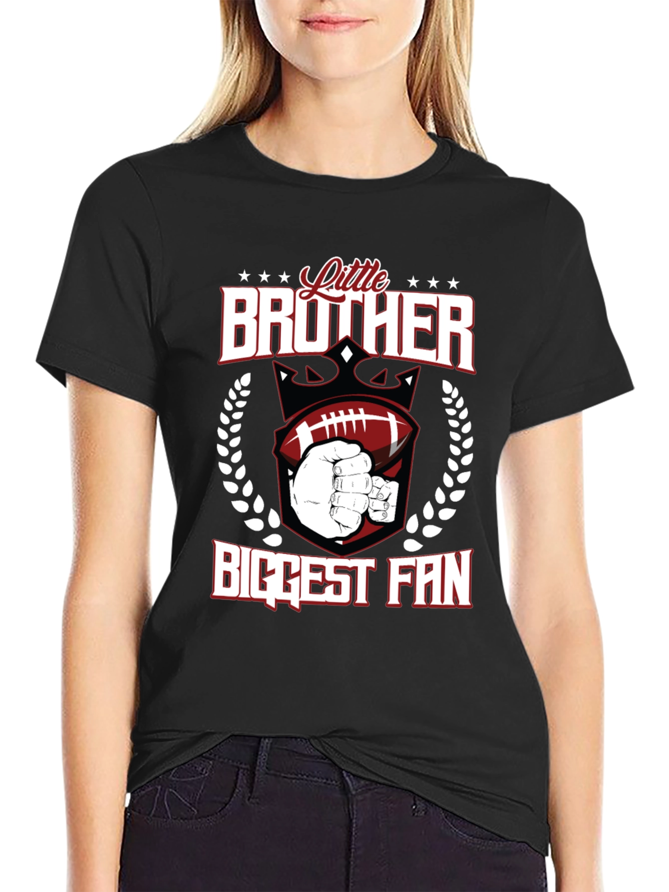 Black Little Brother Biggest Fan T-Shirt view 2