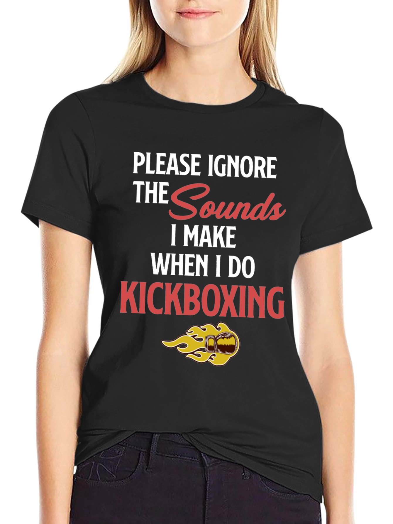 Black Kickboxing Sounds Funny Graphic Tee - Black view 2