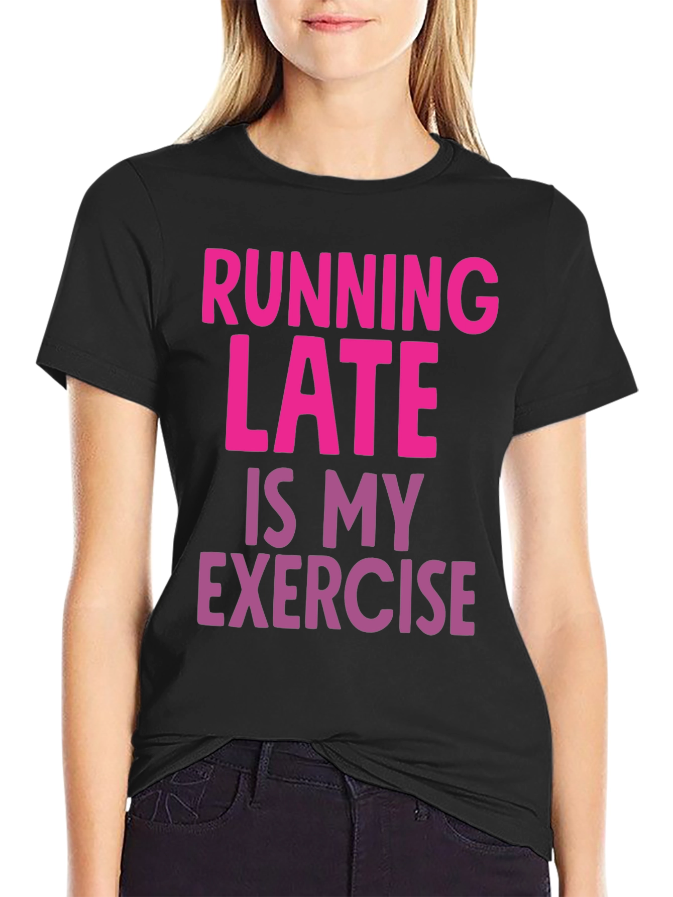 Black Funny Running Late Exercise Graphic T-Shirt view 2