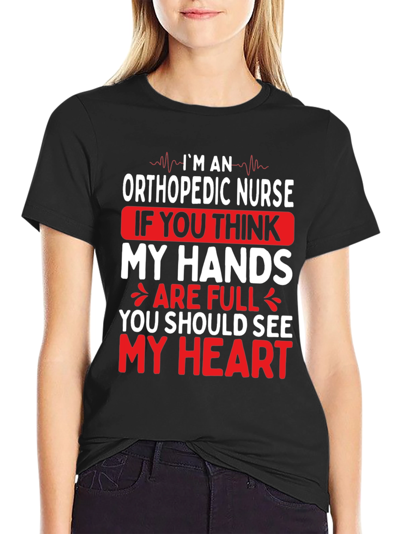 Black Orthopedic Nurse Hands & Heart Graphic T-Shirt view 2