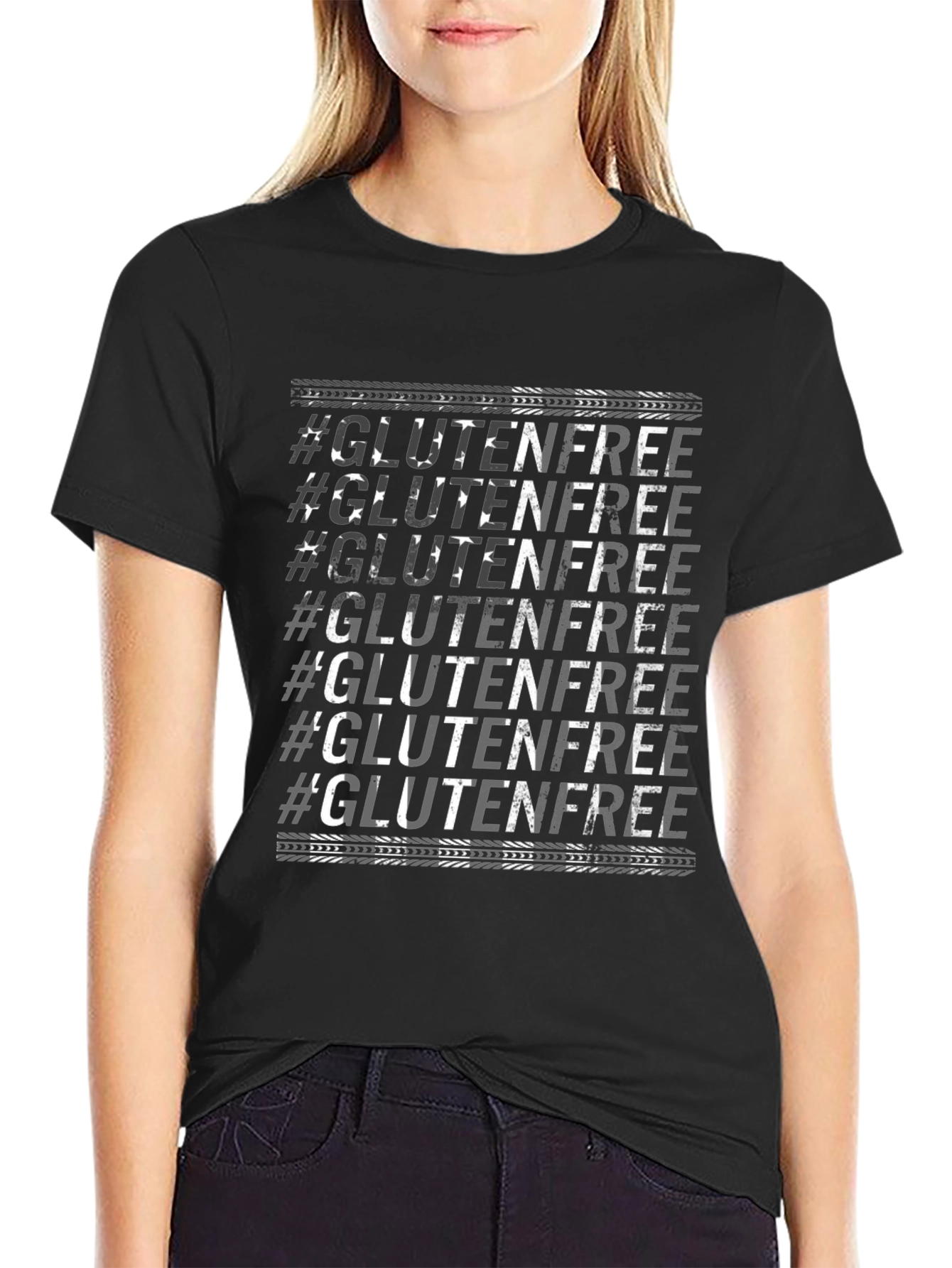 Black Gluten-Free Graphic Tee - Trendy Black T-Shirt view 2