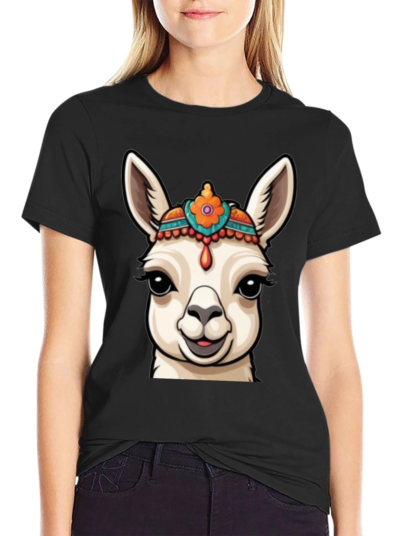 Black Llama Head Graphic Tee - Unique Animal Print view 2